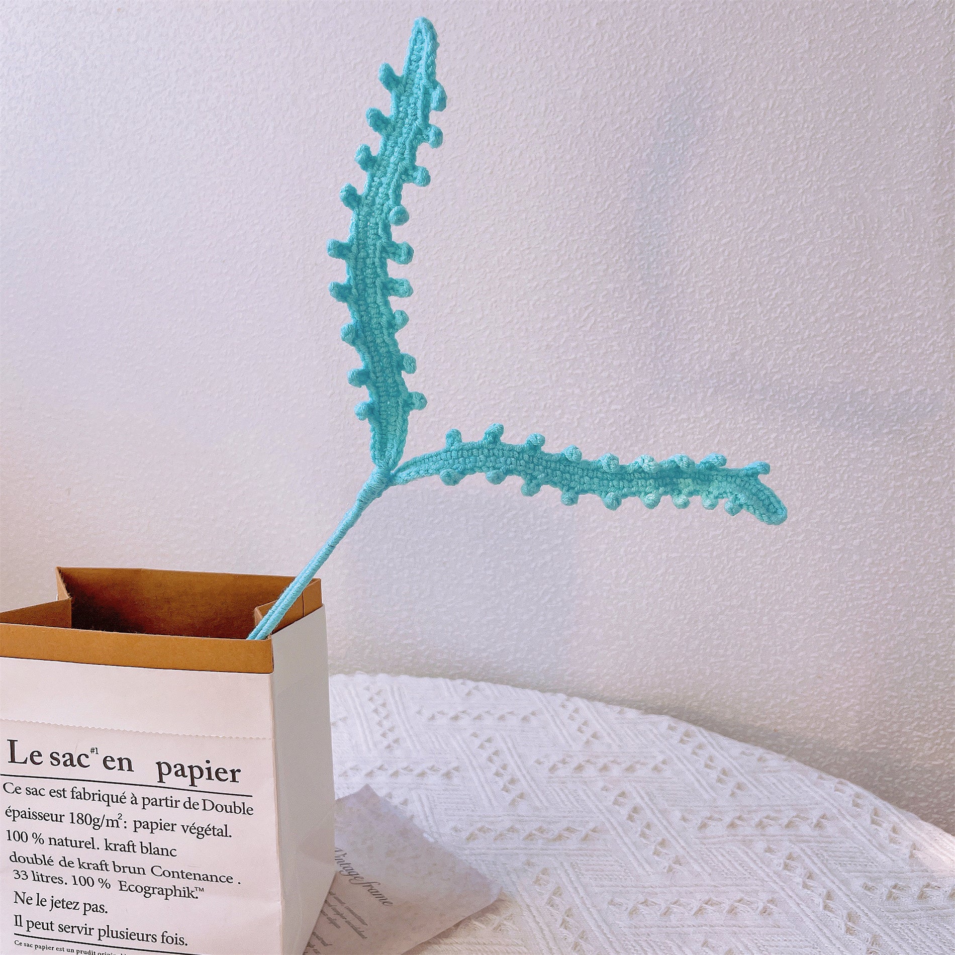 Handmade Embroidered Fern in Vibrant Boxwood Stake
