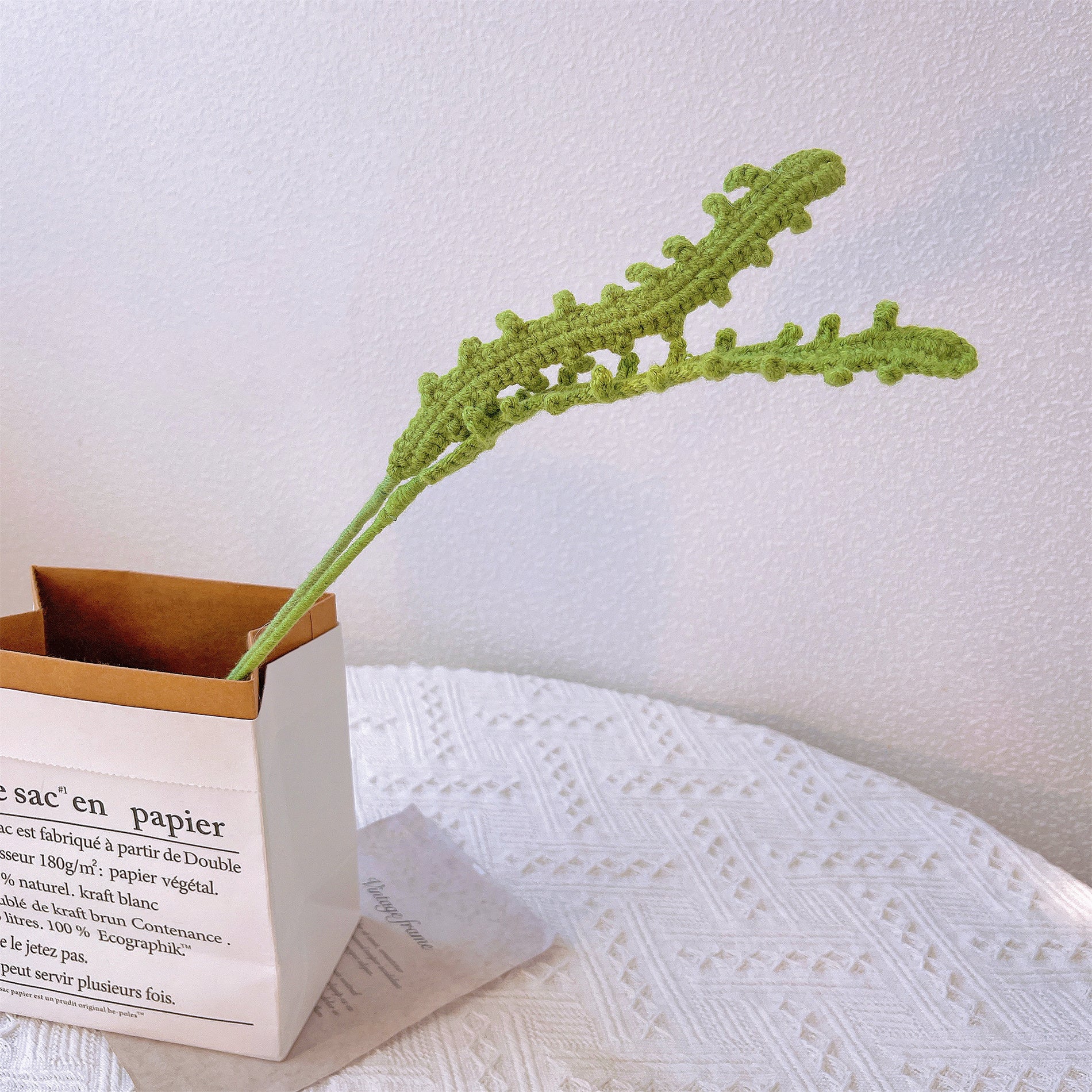 Handmade Embroidered Fern in Vibrant Boxwood Stake