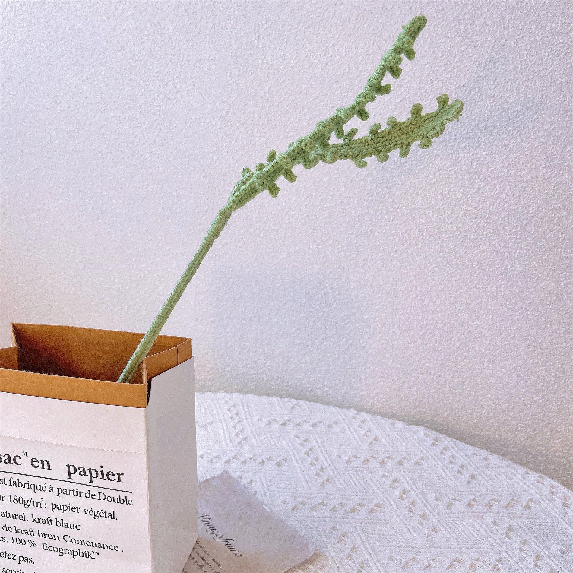 Handmade Embroidered Fern in Vibrant Boxwood Stake