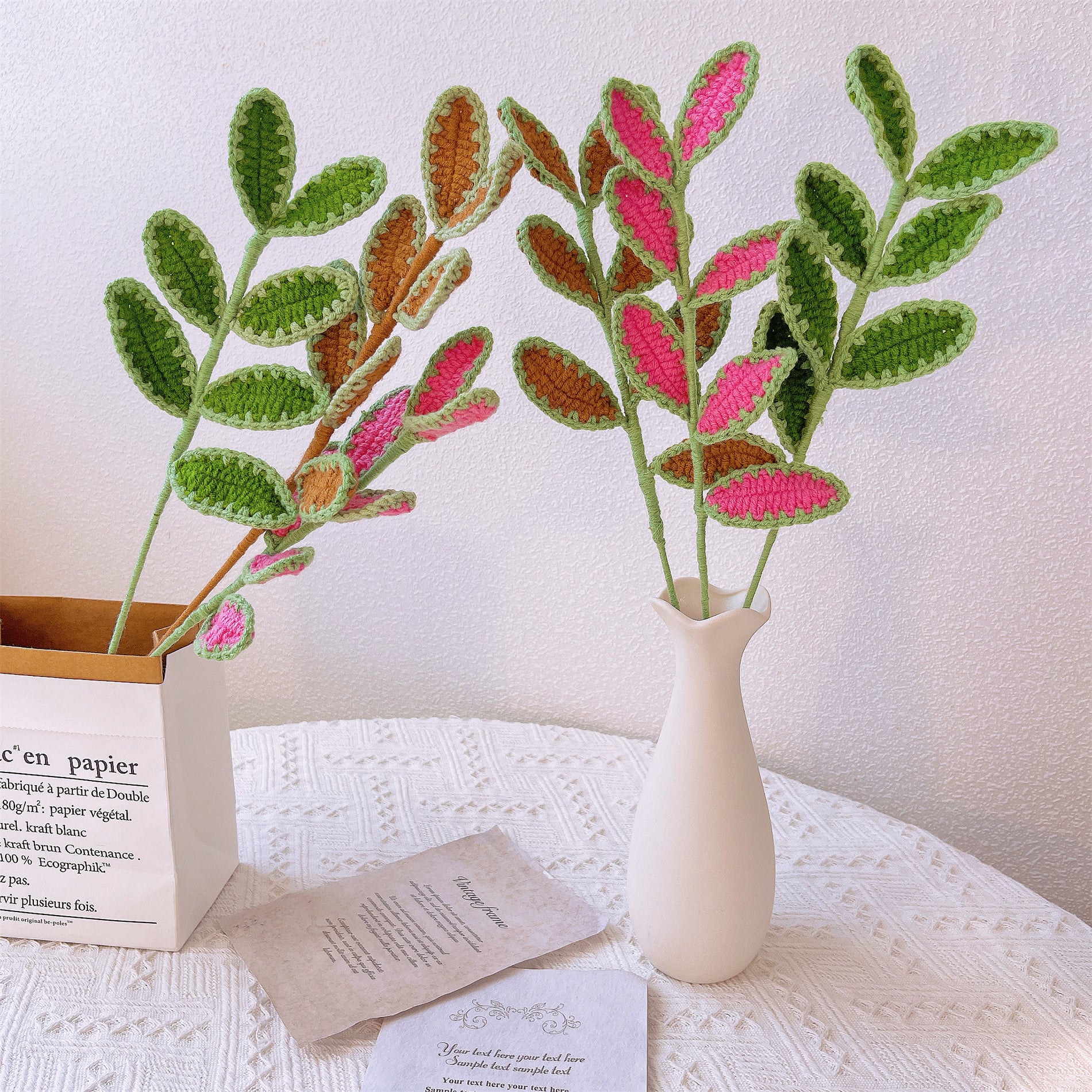 Handmade Crochet Embroidered Lace Decoration Leaf - Wedding Elegant Home Decor Accent for Vase Centerpiece