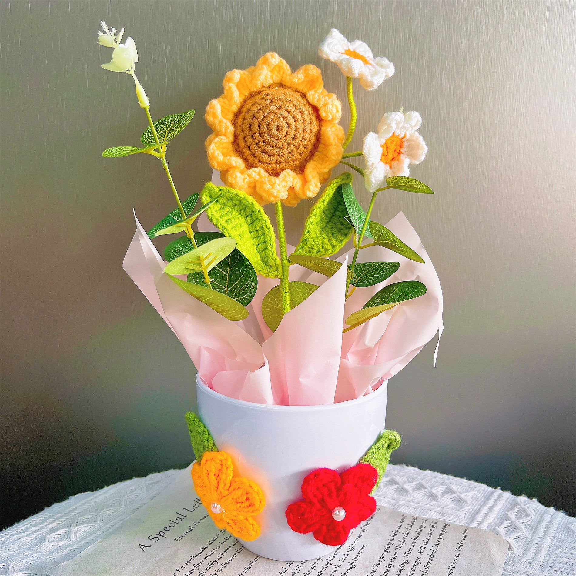 Handcrafted Crocheted Decorative Flower Pot - Unique and Elegant Easter Home Decor Accent (Holding Pot Included)