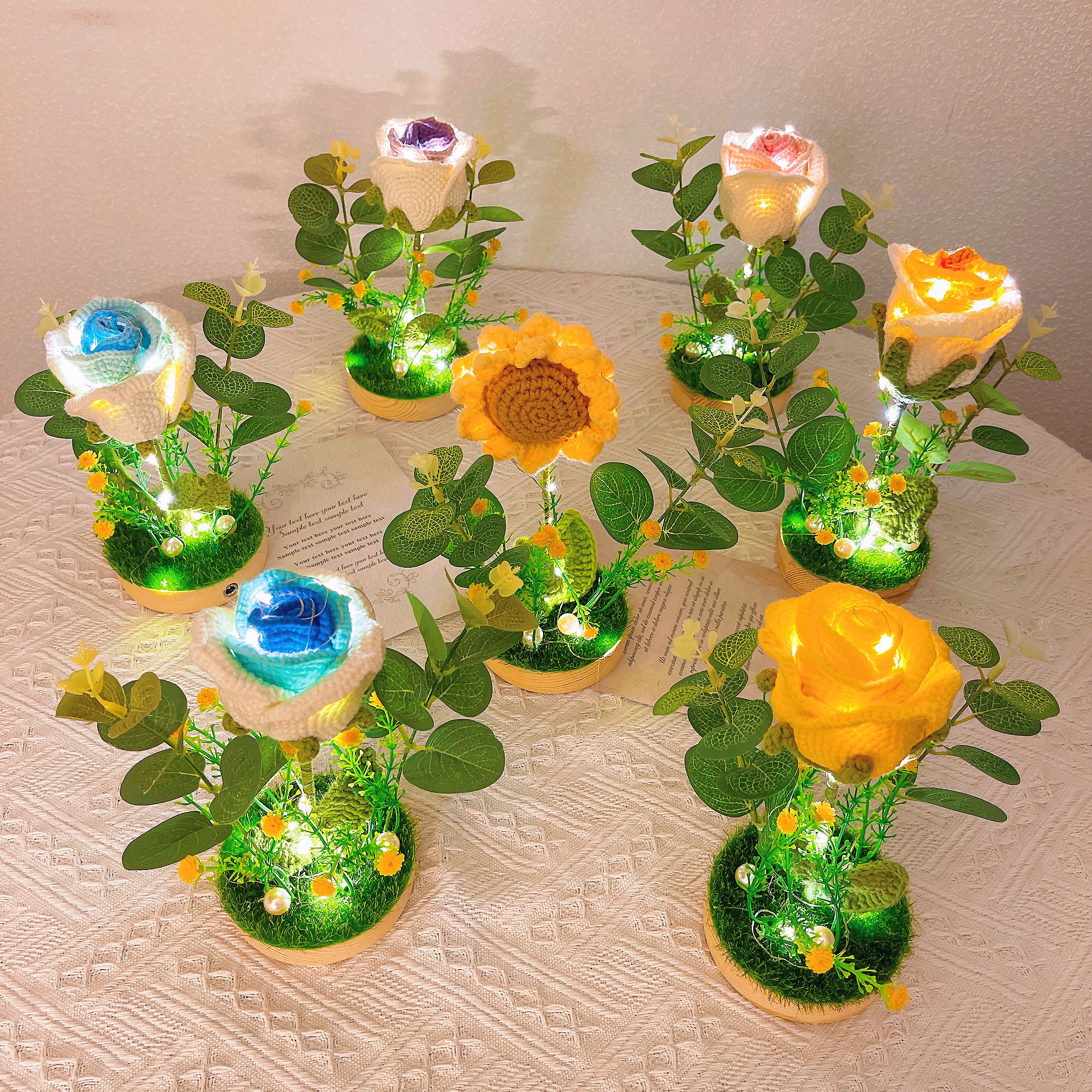Handmade Crochet Rose / Sunflower Night Light - 20cm Plant, Bedroom, Nursery, Handcrafted Decorative Lamp for Ambiance and Relaxation, Gifts