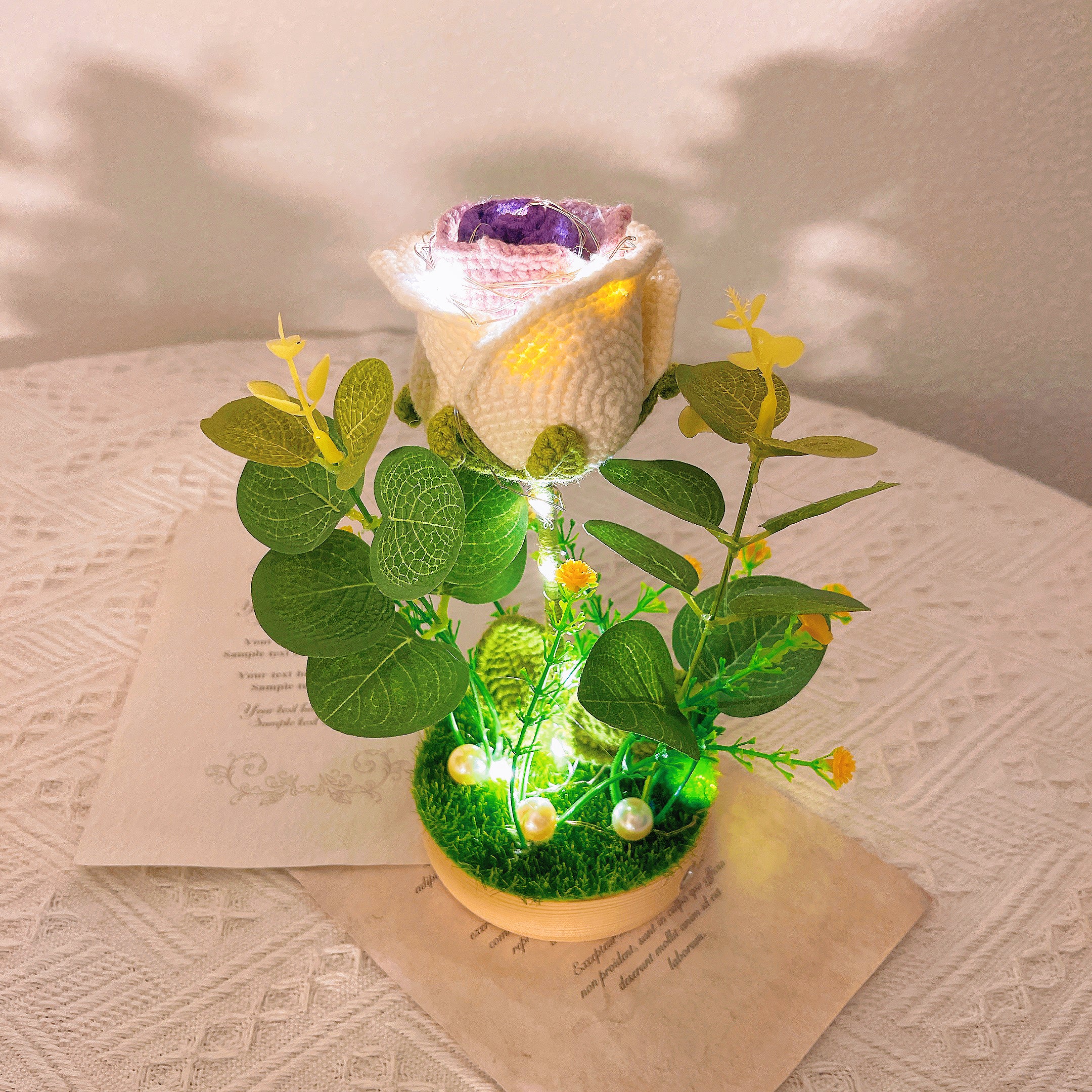 Handmade Crochet Rose / Sunflower Night Light - 20cm Plant, Bedroom, Nursery, Handcrafted Decorative Lamp for Ambiance and Relaxation, Gifts