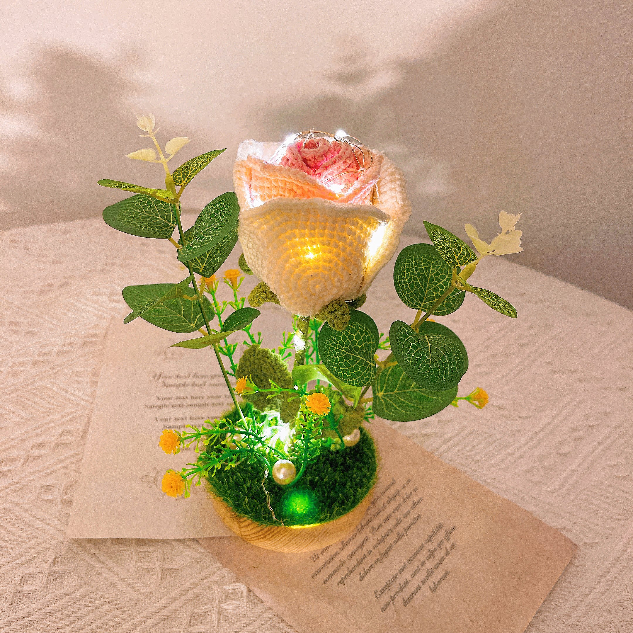 Handmade Crochet Rose / Sunflower Night Light - 20cm Plant, Bedroom, Nursery, Handcrafted Decorative Lamp for Ambiance and Relaxation, Gifts