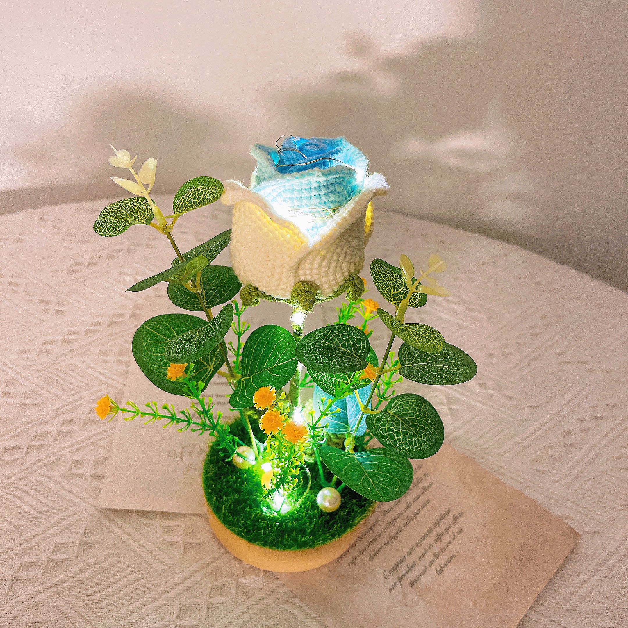 Handmade Crochet Rose / Sunflower Night Light - 20cm Plant, Bedroom, Nursery, Handcrafted Decorative Lamp for Ambiance and Relaxation, Gifts