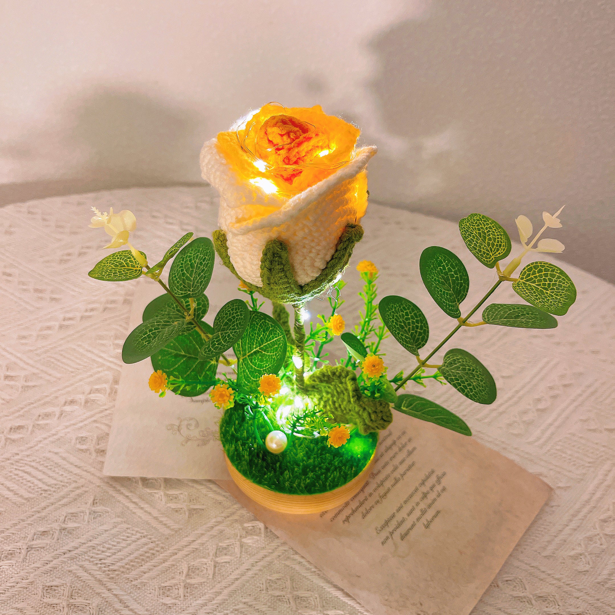 Handmade Crochet Rose / Sunflower Night Light - 20cm Plant, Bedroom, Nursery, Handcrafted Decorative Lamp for Ambiance and Relaxation, Gifts