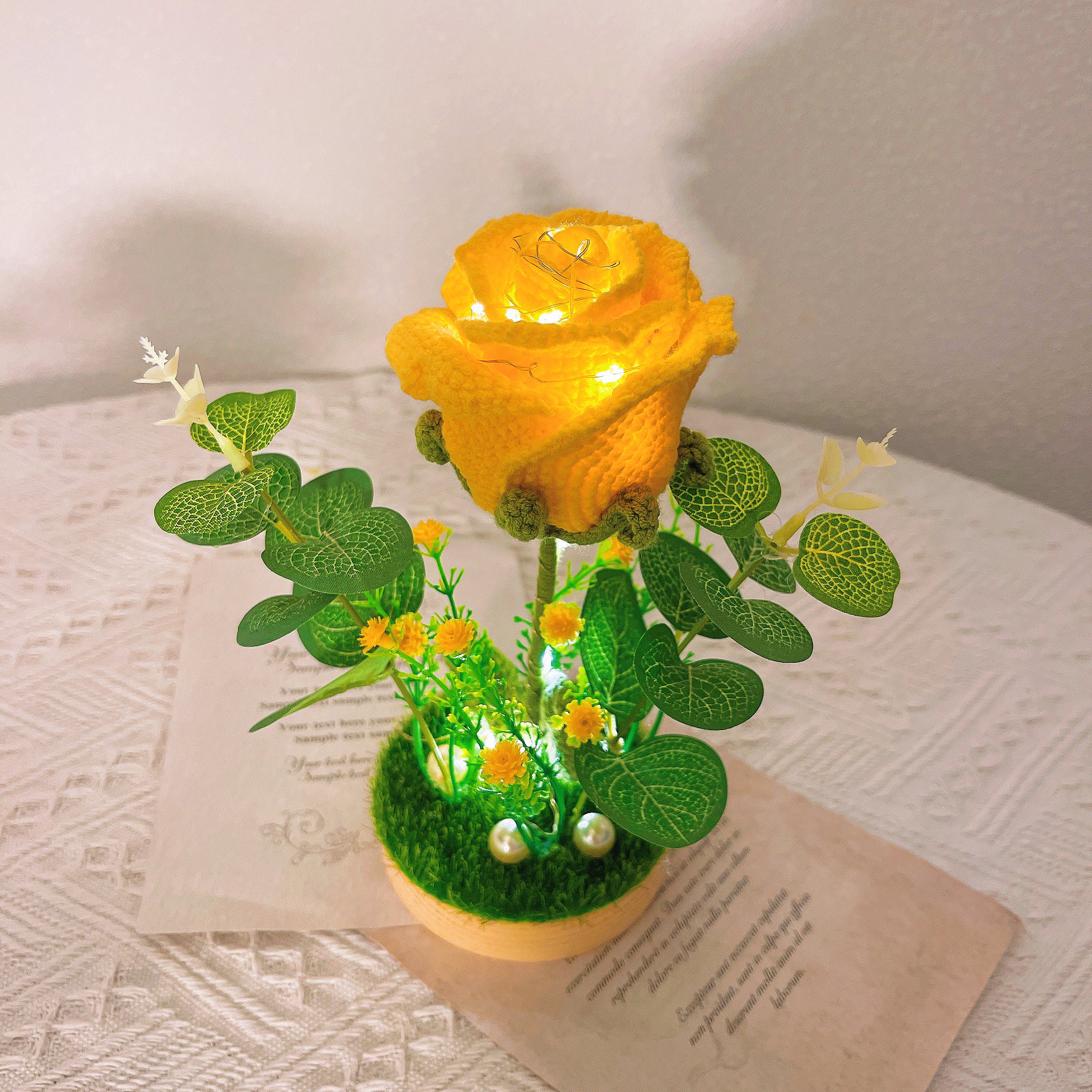 Handmade Crochet Rose / Sunflower Night Light - 20cm Plant, Bedroom, Nursery, Handcrafted Decorative Lamp for Ambiance and Relaxation, Gifts