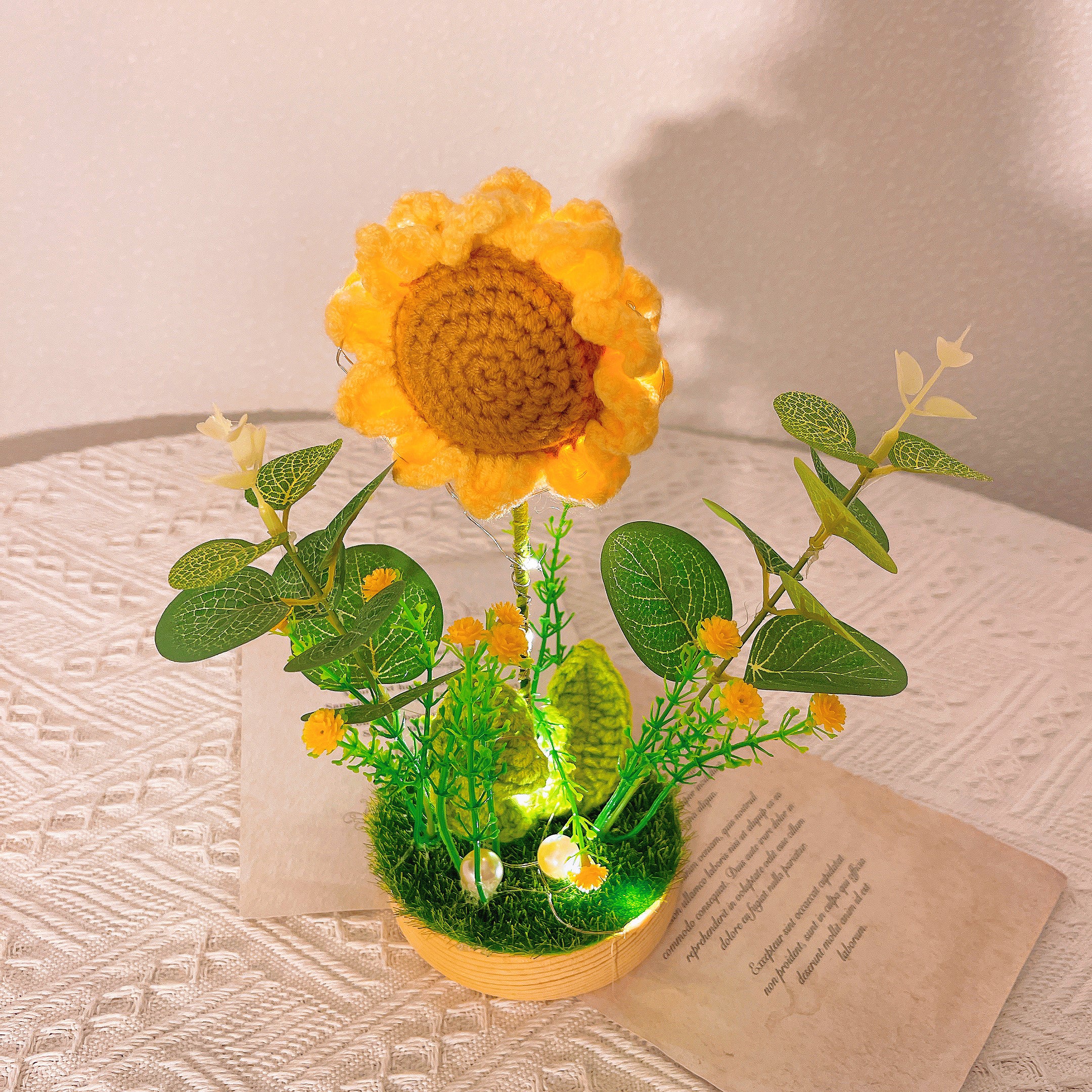 Handmade Crochet Rose / Sunflower Night Light - 20cm Plant, Bedroom, Nursery, Handcrafted Decorative Lamp for Ambiance and Relaxation, Gifts