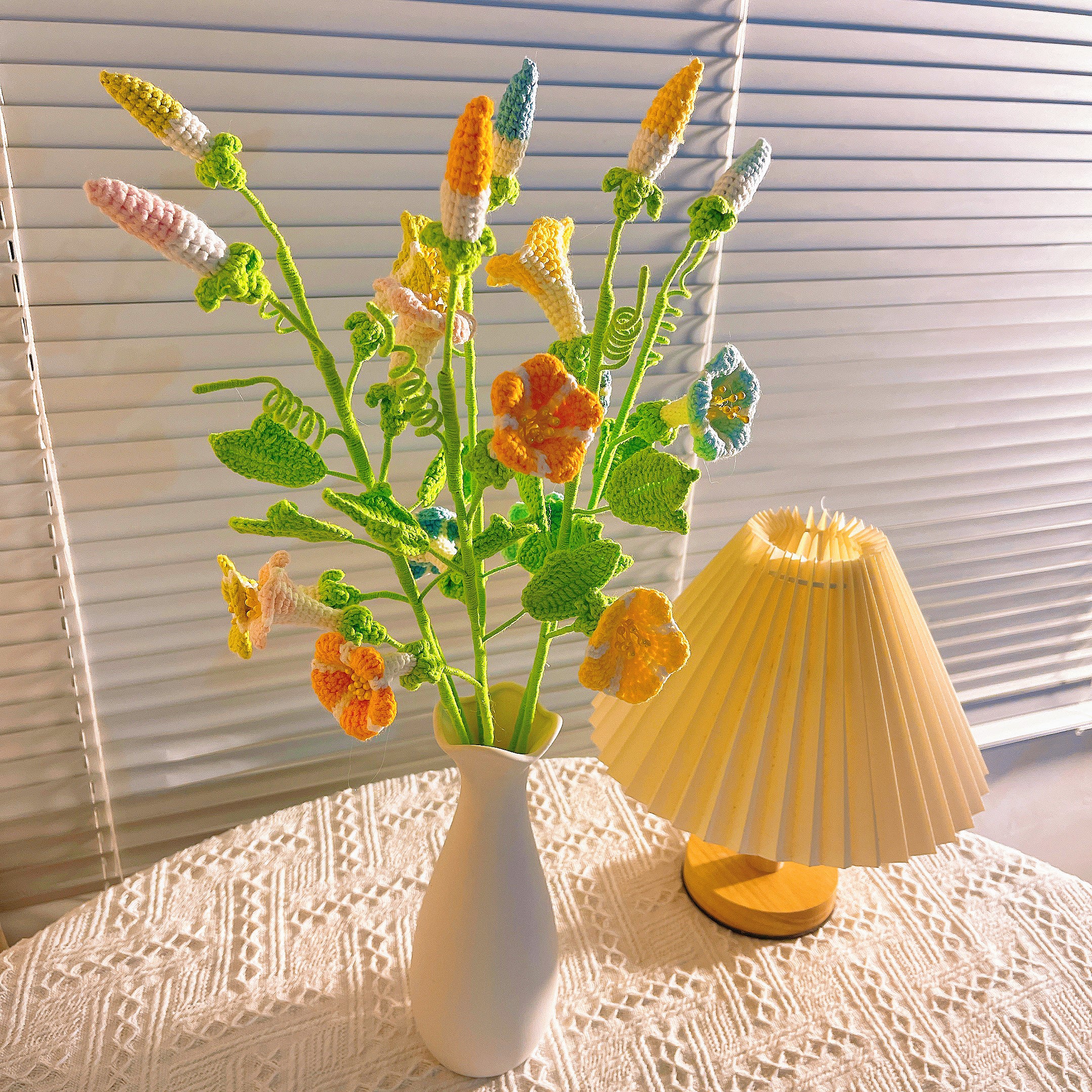 September Birth Month Morning Glory Birthday Bouquet - Handcrafted Hooked Single Stem Crochet - Ideal for Garden Lovers or 9th Month Celebrations