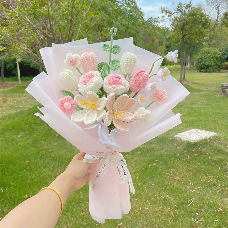 Assorted Handmade Whole Crochet Bouquet Floral Arrangement, Graduation Gifts, Unique Gift Idea for Hay Fever, Mother's Day, Father's Day Gift, Visiting Confession Apology