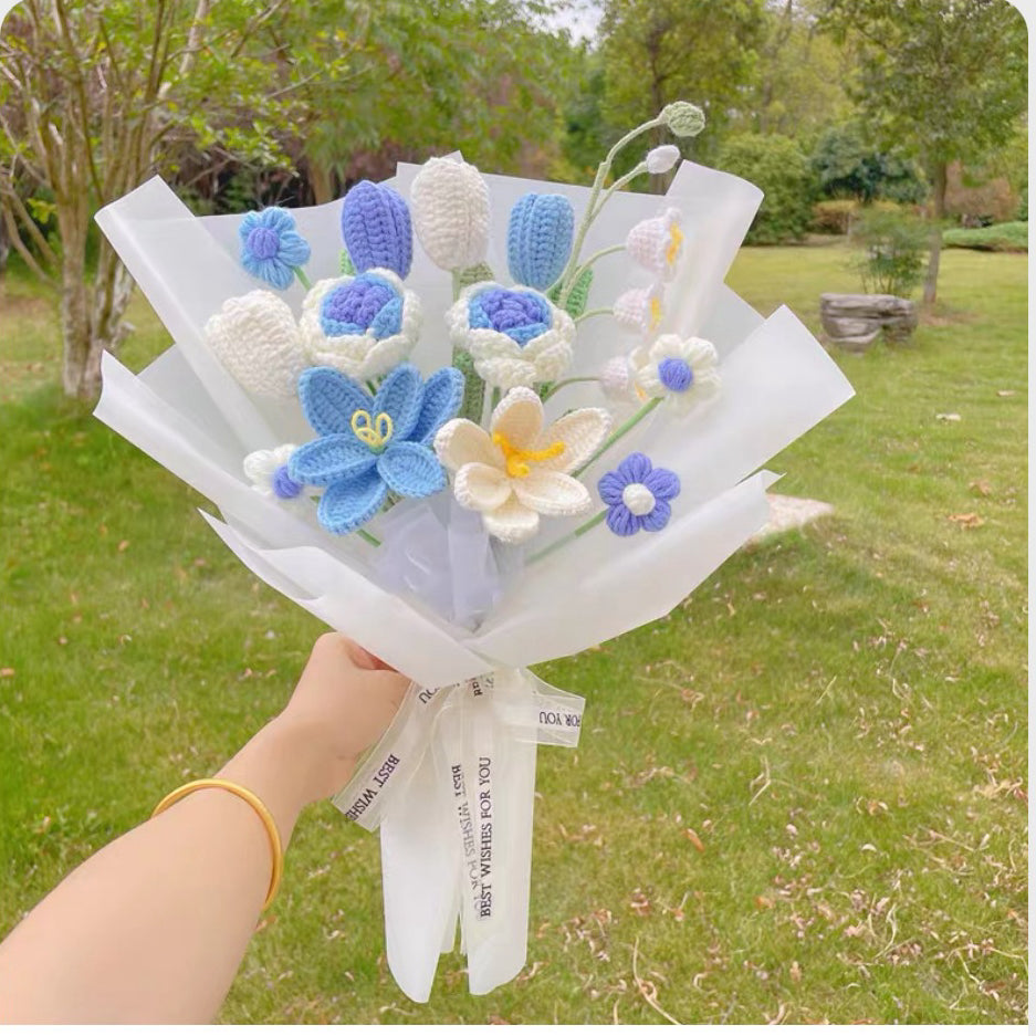 Assorted Handmade Whole Crochet Bouquet Floral Arrangement, Graduation Gifts, Unique Gift Idea for Hay Fever, Mother's Day, Father's Day Gift, Visiting Confession Apology