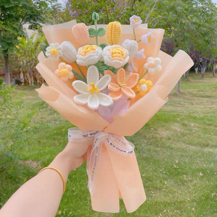 Assorted Handmade Whole Crochet Bouquet Floral Arrangement, Graduation Gifts, Unique Gift Idea for Hay Fever, Mother's Day, Father's Day Gift, Visiting Confession Apology
