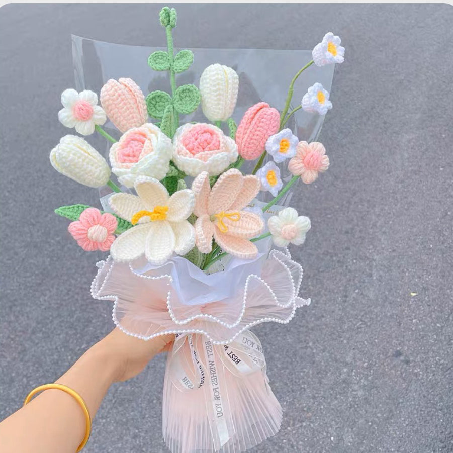 Assorted Handmade Whole Crochet Bouquet Floral Arrangement, Graduation Gifts, Unique Gift Idea for Hay Fever, Mother's Day, Father's Day Gift, Visiting Confession Apology