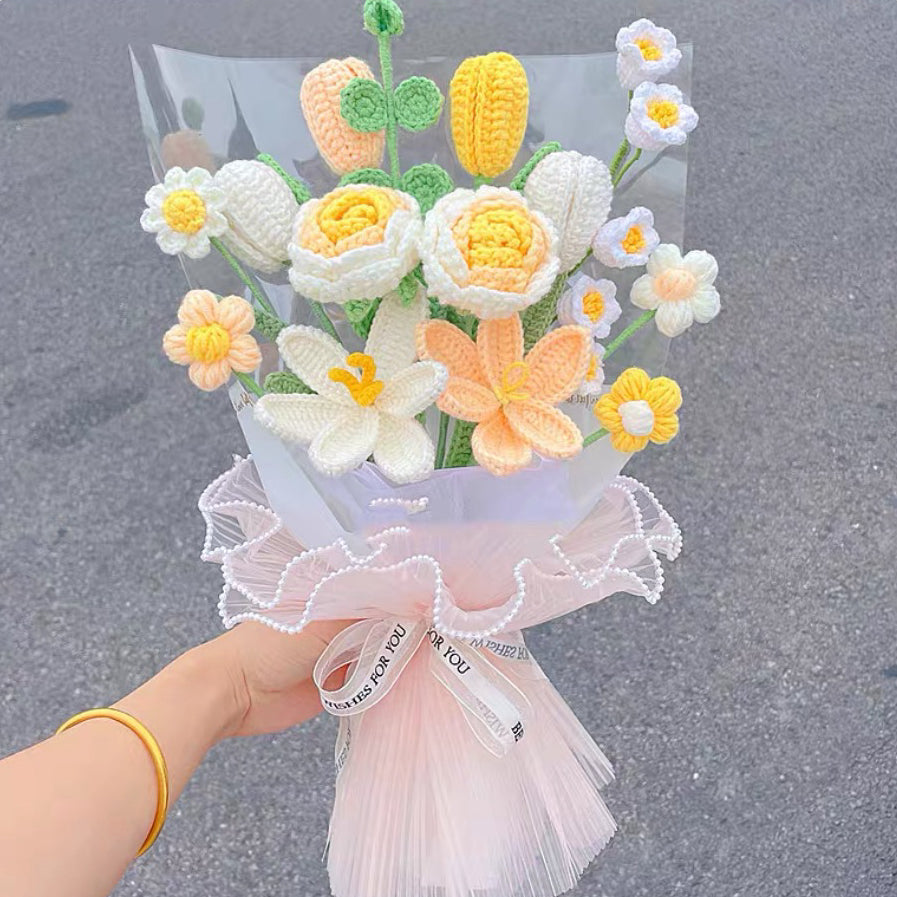 Assorted Handmade Whole Crochet Bouquet Floral Arrangement, Graduation Gifts, Unique Gift Idea for Hay Fever, Mother's Day, Father's Day Gift, Visiting Confession Apology