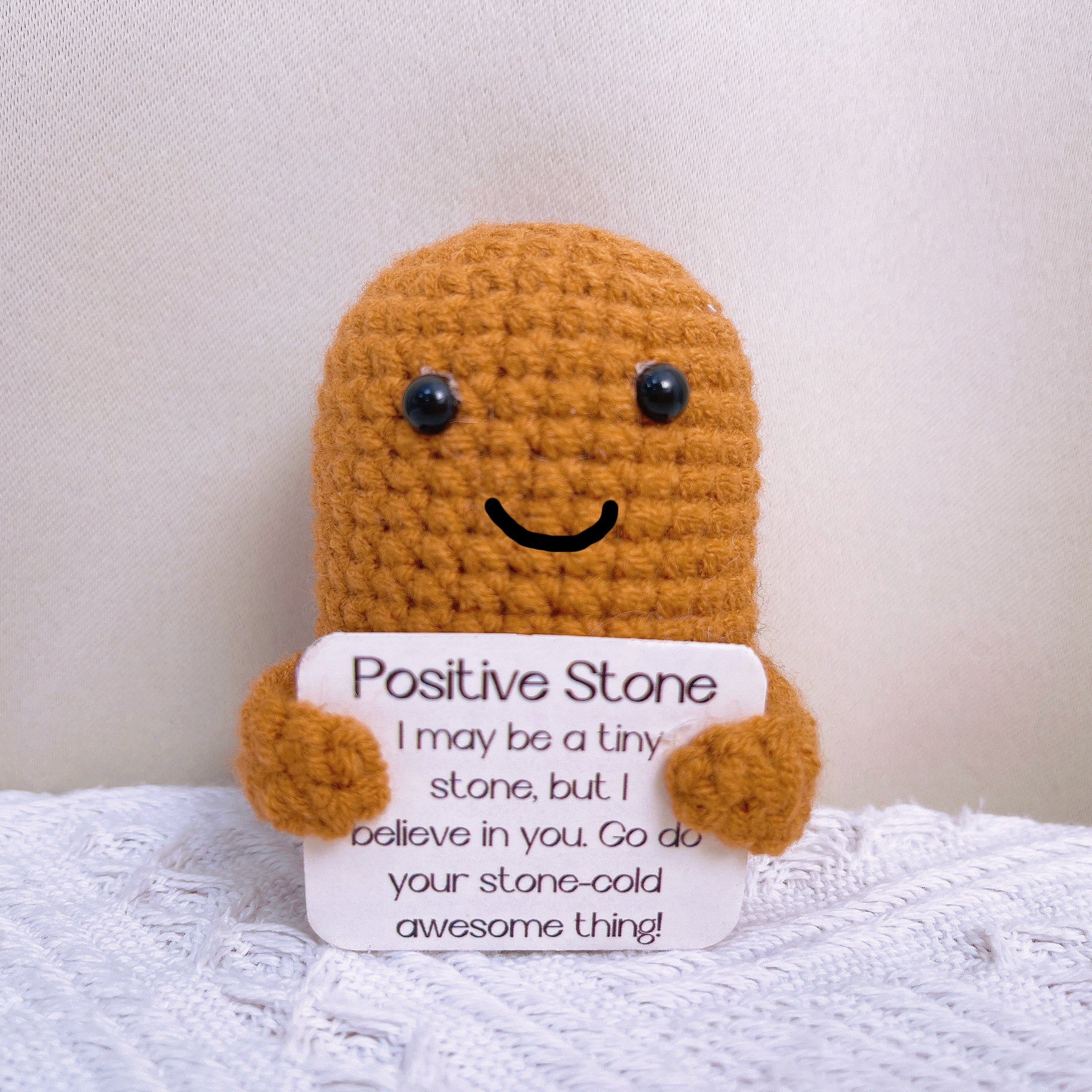 Personalized Text Crochet Happiness Stone with Blossomed Pot - Emotional Support Positive Stone Wellness Gift