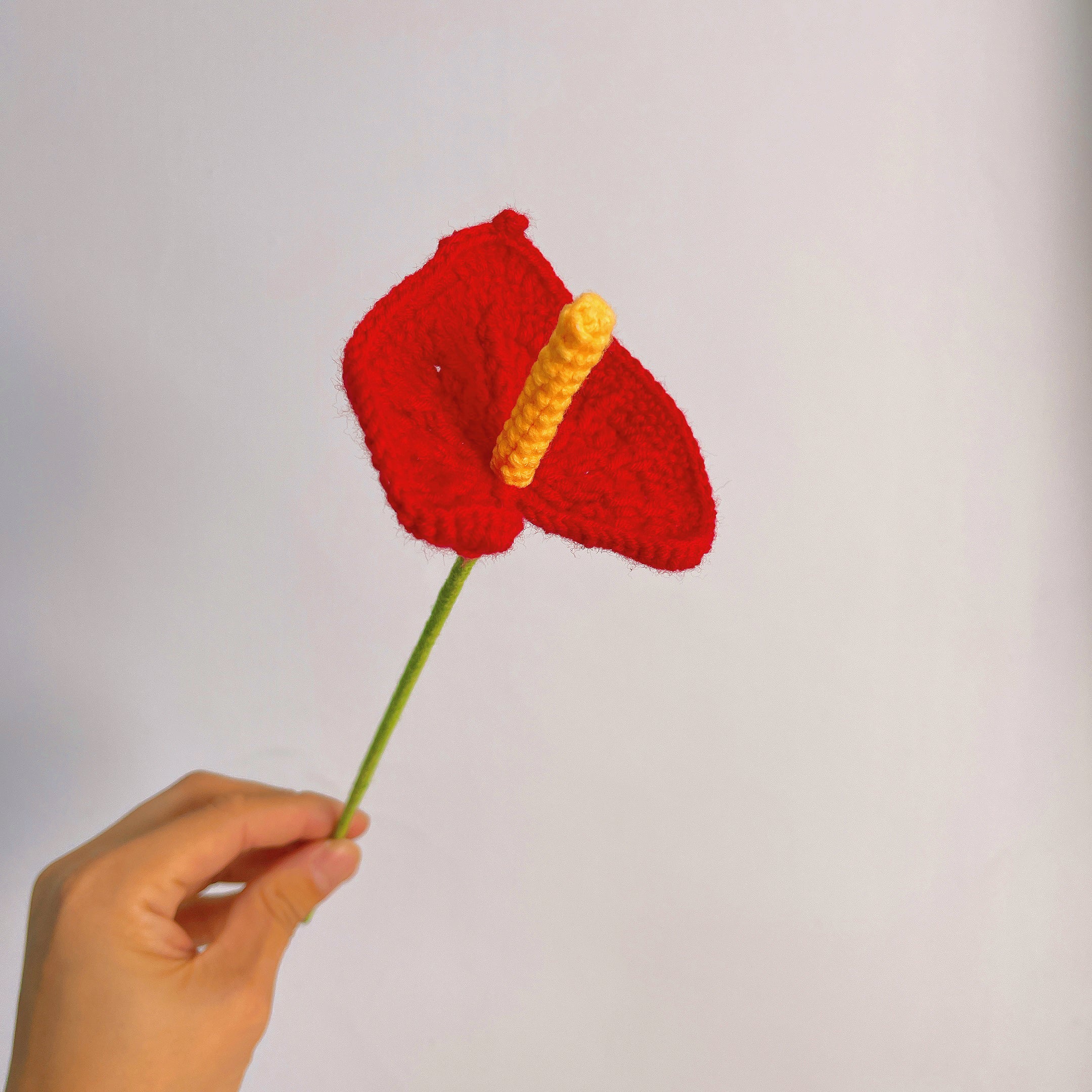 Handmade Crocheted Red Anthurium: A Symbol of Prosperity and Joy