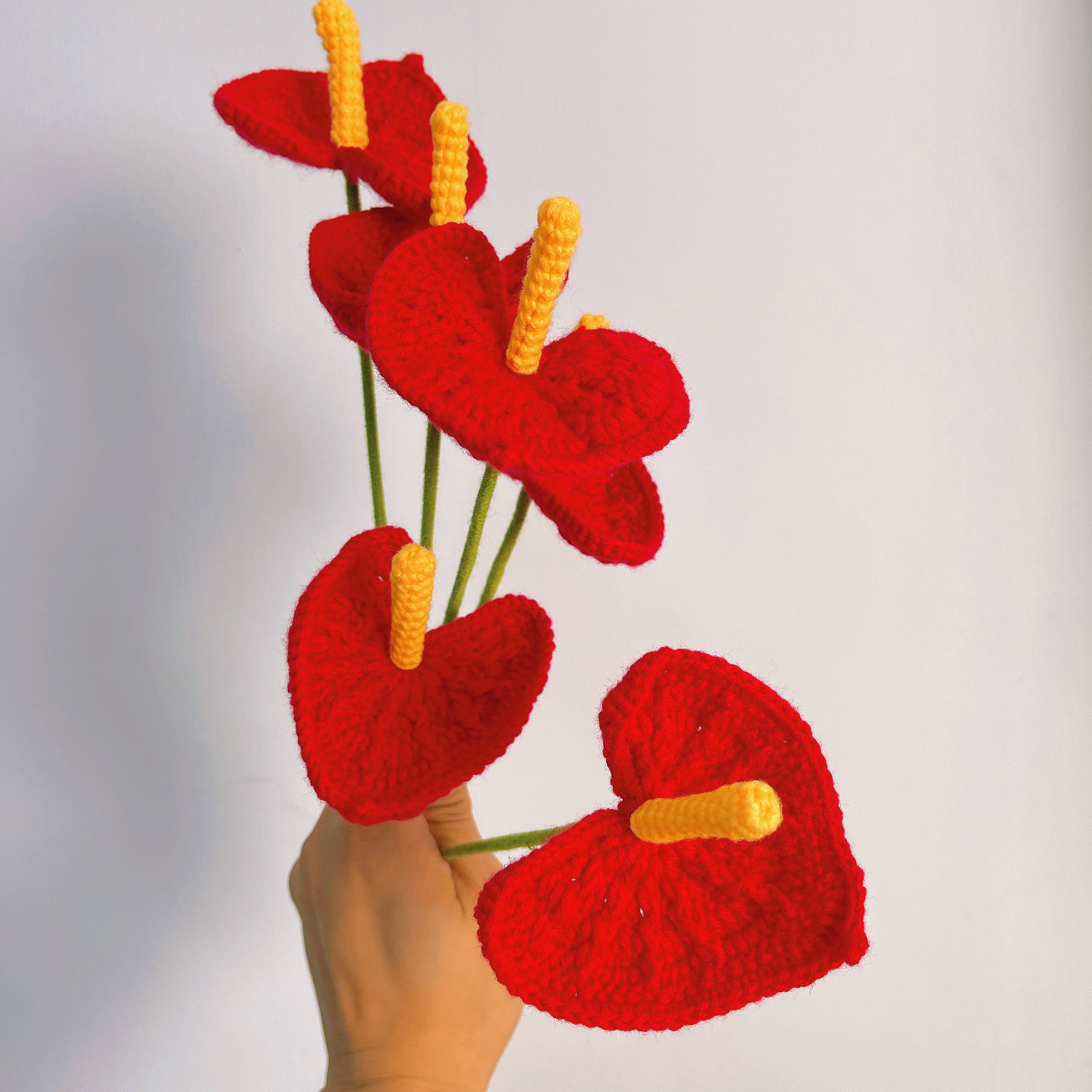 Handmade Crocheted Red Anthurium: A Symbol of Prosperity and Joy