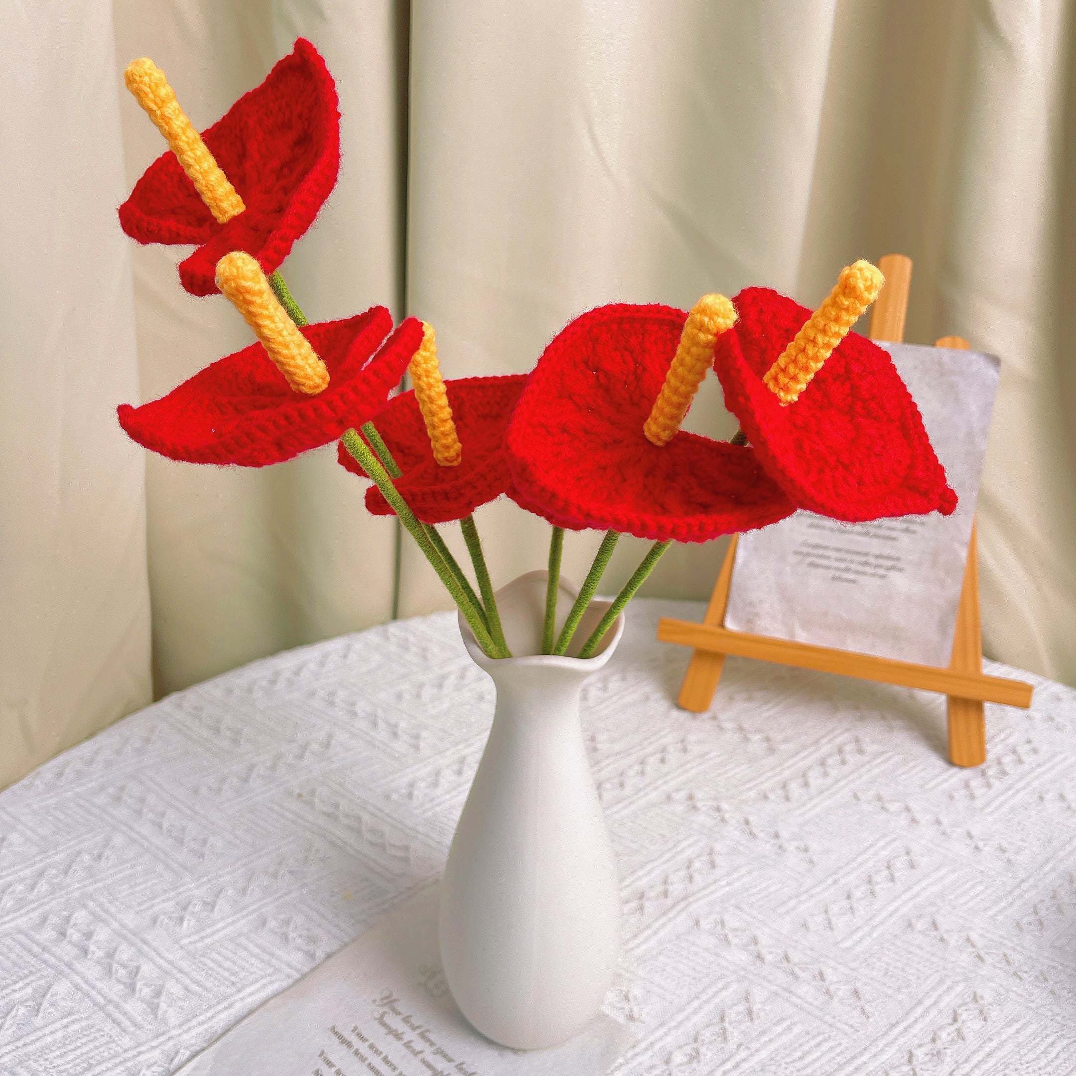 Handmade Crocheted Red Anthurium: A Symbol of Prosperity and Joy