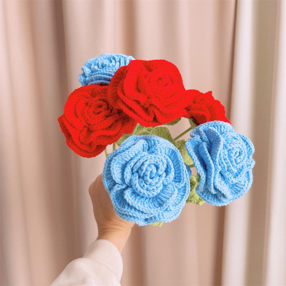 Handmade Crocheted - La Reine Rose Flower Bouquet - Lightweight, Hypoallergenic for Pollen Allergy, Perfect for Weddings, Valentine's Day, Mother's Day