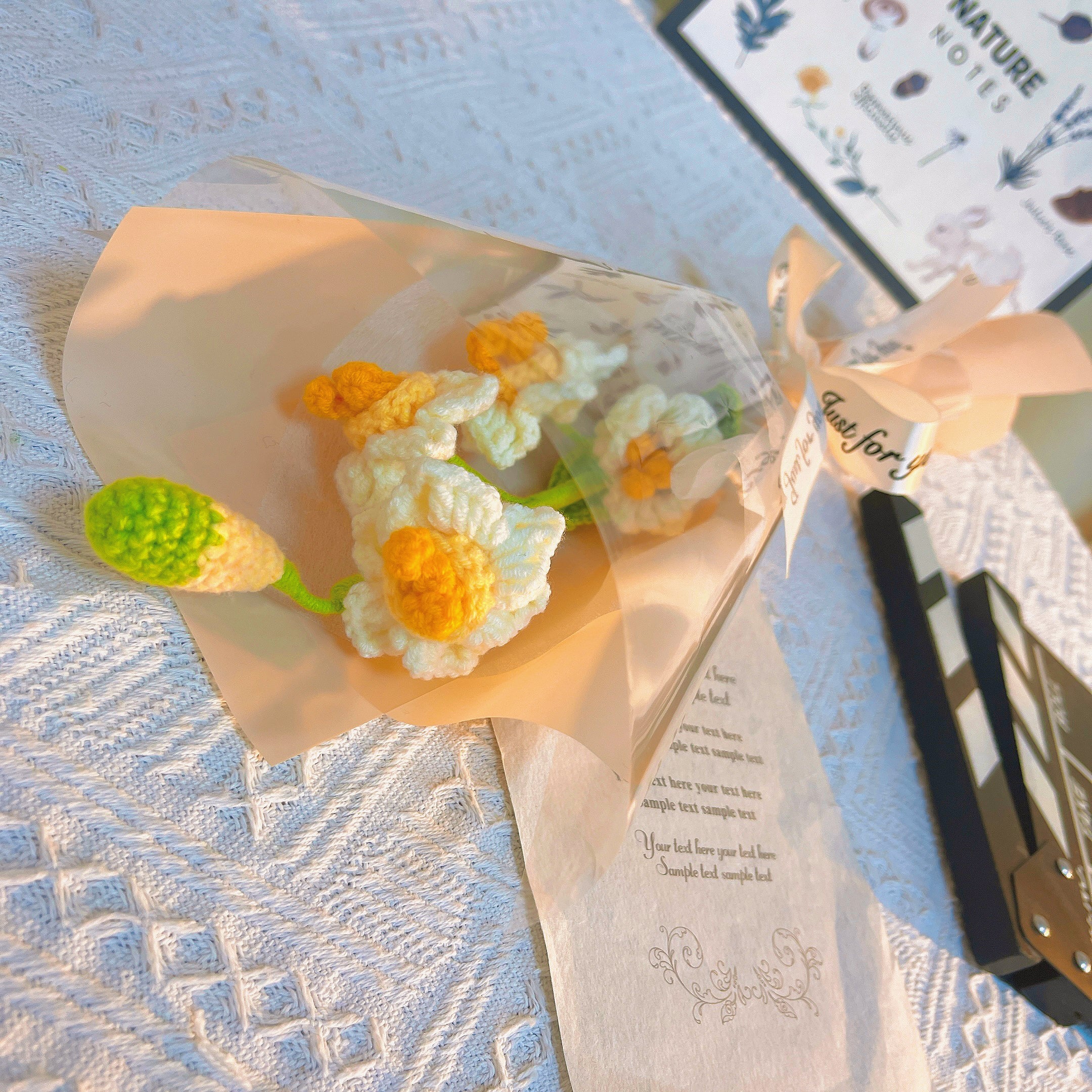 March Birth Month Daffodil Narcissus Bouquet - Hand-Crocheted Single Stem Birthday Flower Arrangement with Elegant Wrapping