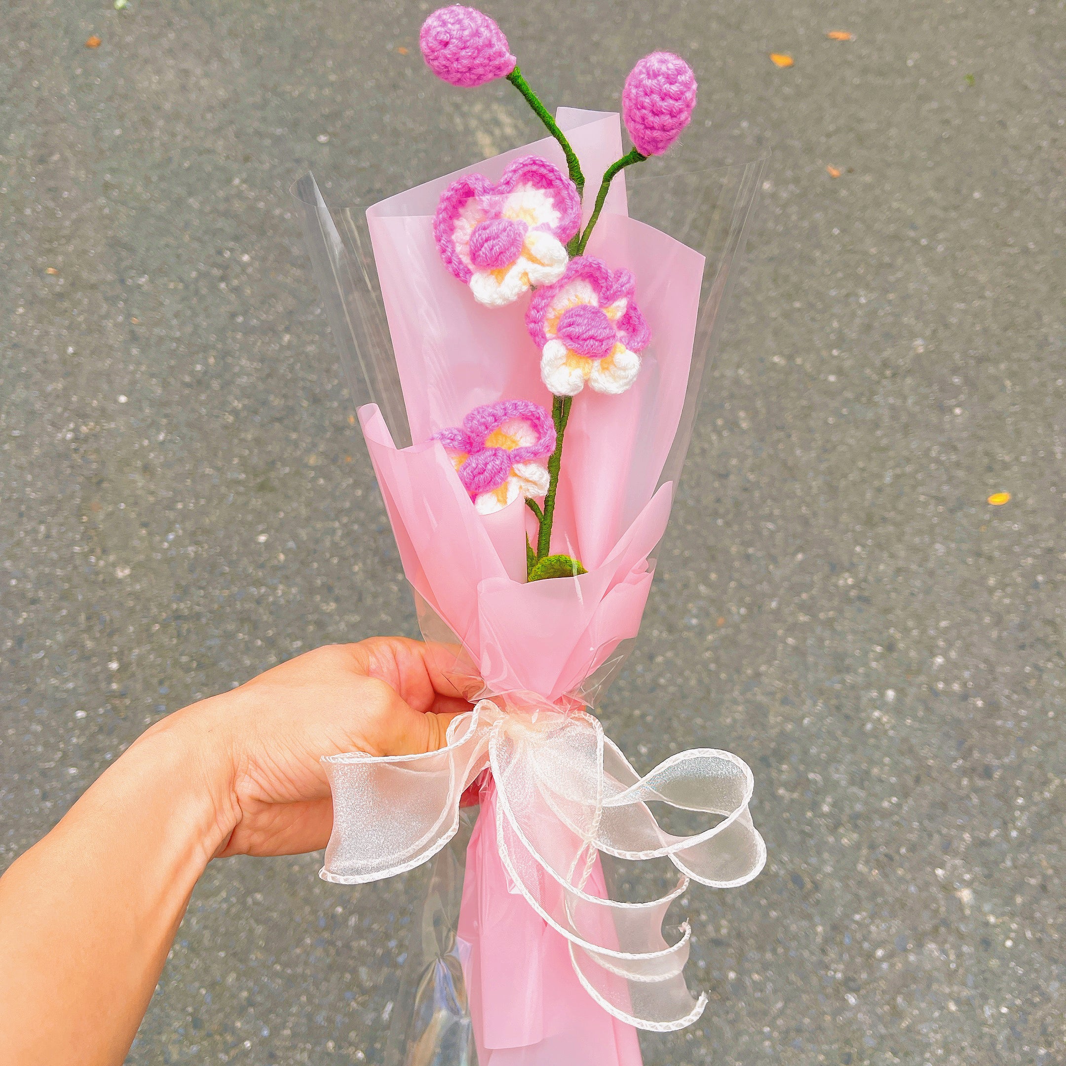 August Birth Month Orchid Bouquet - Handcrafted Hooked Single Stem Birthday Anniversary Flower Gift for August-Born Loved Ones