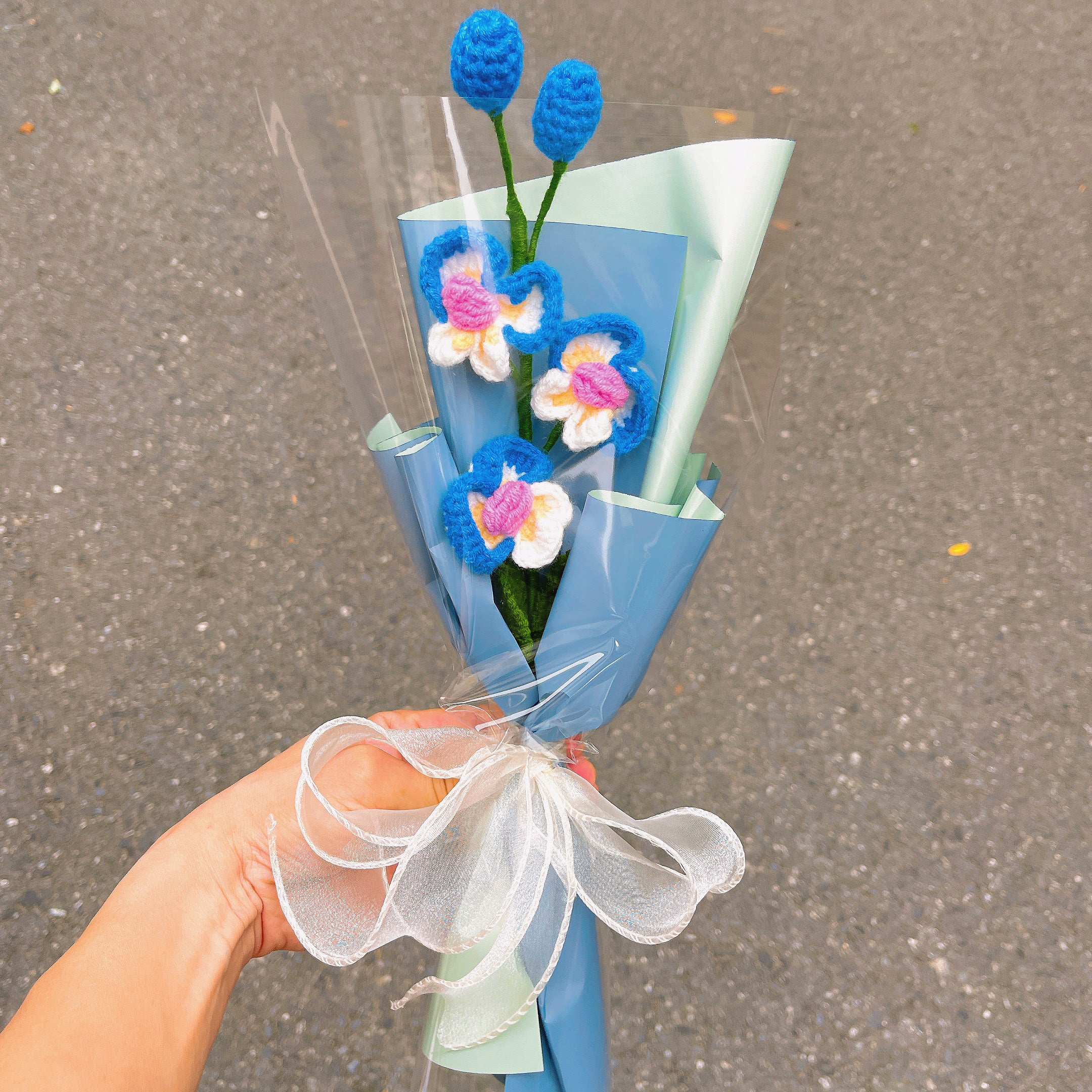 August Birth Month Orchid Bouquet - Handcrafted Hooked Single Stem Birthday Anniversary Flower Gift for August-Born Loved Ones