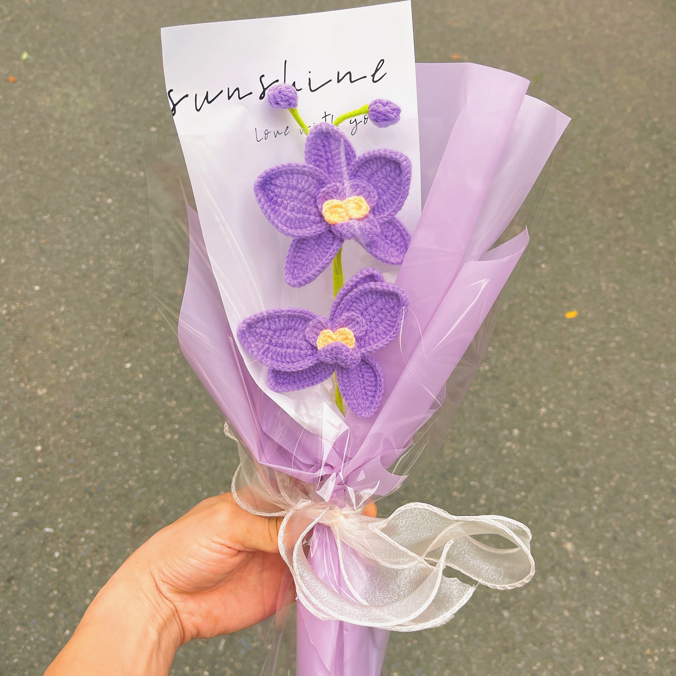 August Birth Month Orchid Bouquet - Handcrafted Hooked Single Stem Birthday Anniversary Flower Gift for August-Born Loved Ones