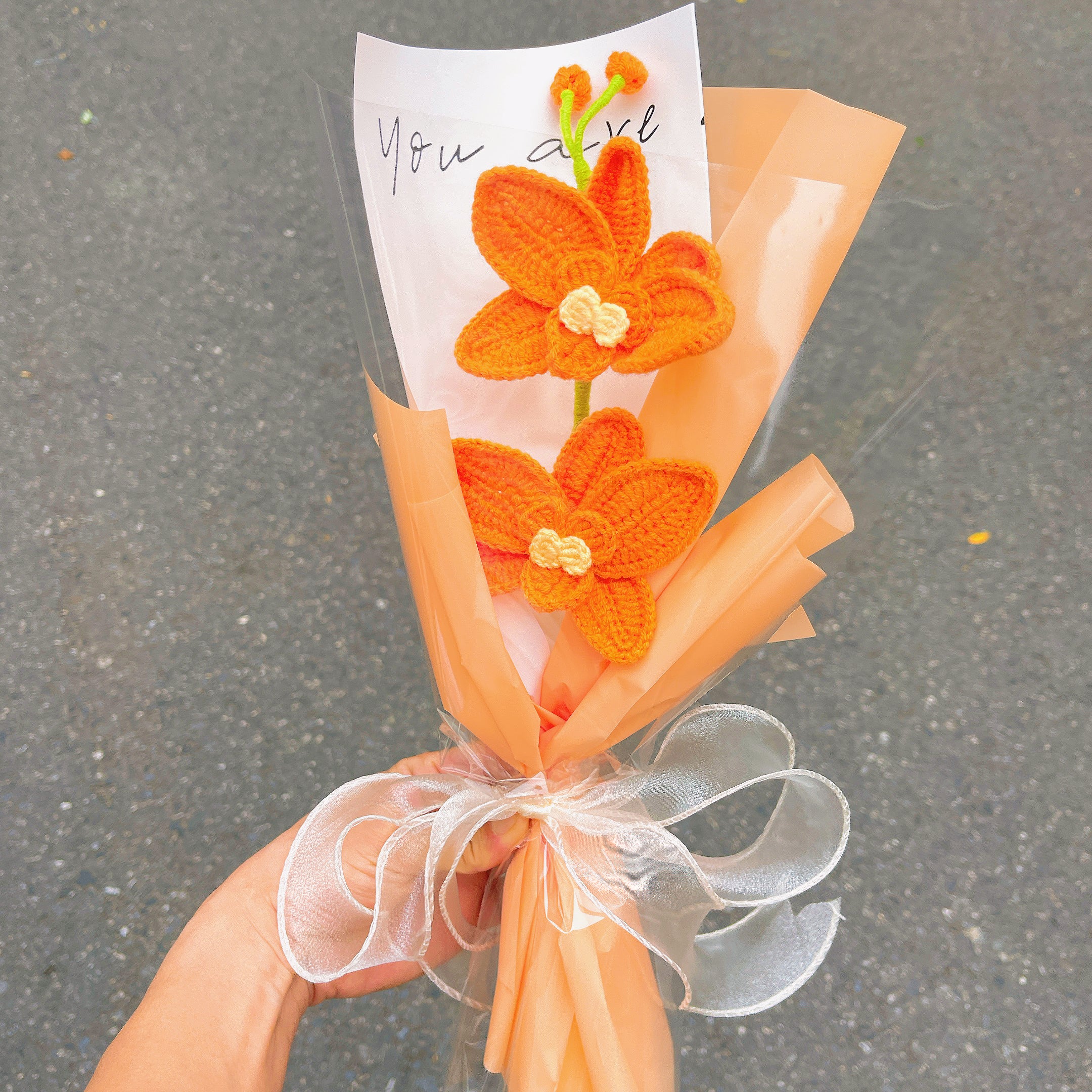 August Birth Month Orchid Bouquet - Handcrafted Hooked Single Stem Birthday Anniversary Flower Gift for August-Born Loved Ones