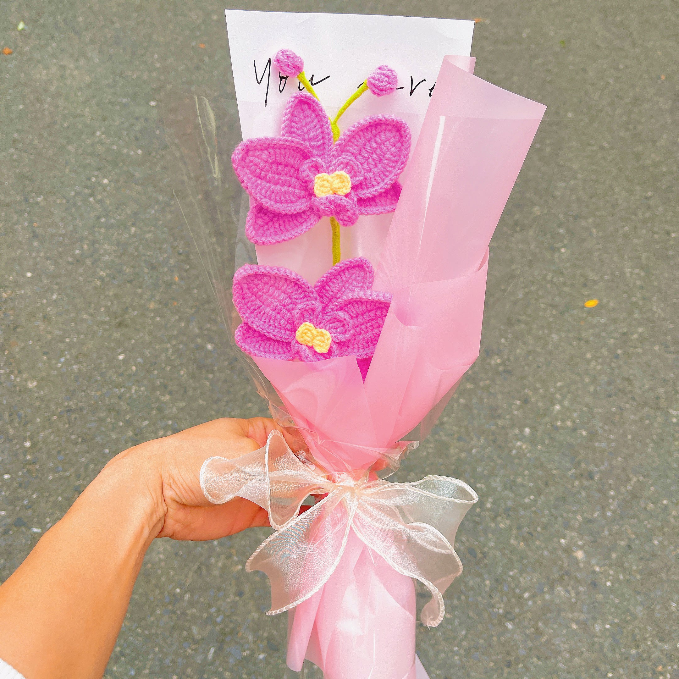August Birth Month Orchid Bouquet - Handcrafted Hooked Single Stem Birthday Anniversary Flower Gift for August-Born Loved Ones