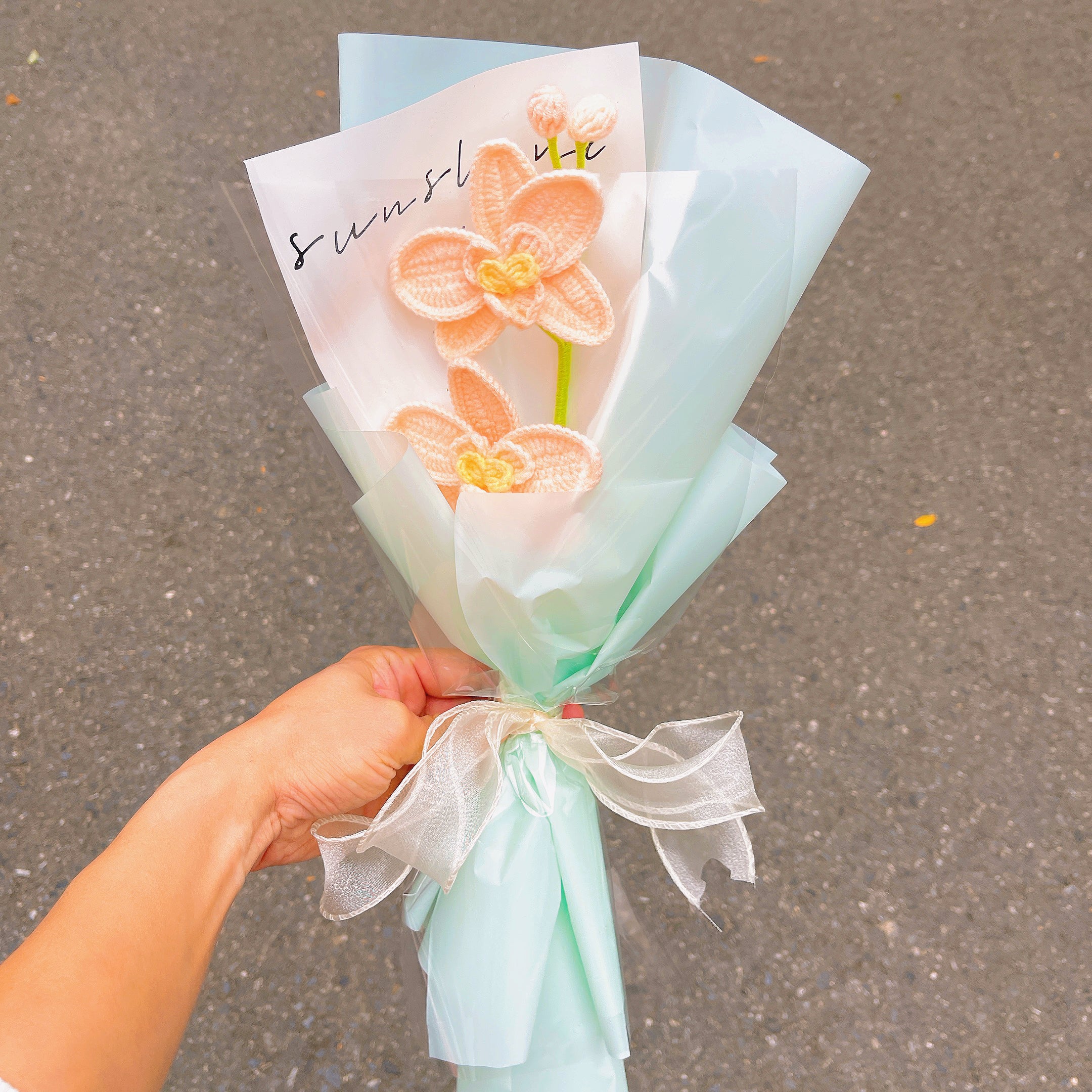 August Birth Month Orchid Bouquet - Handcrafted Hooked Single Stem Birthday Anniversary Flower Gift for August-Born Loved Ones
