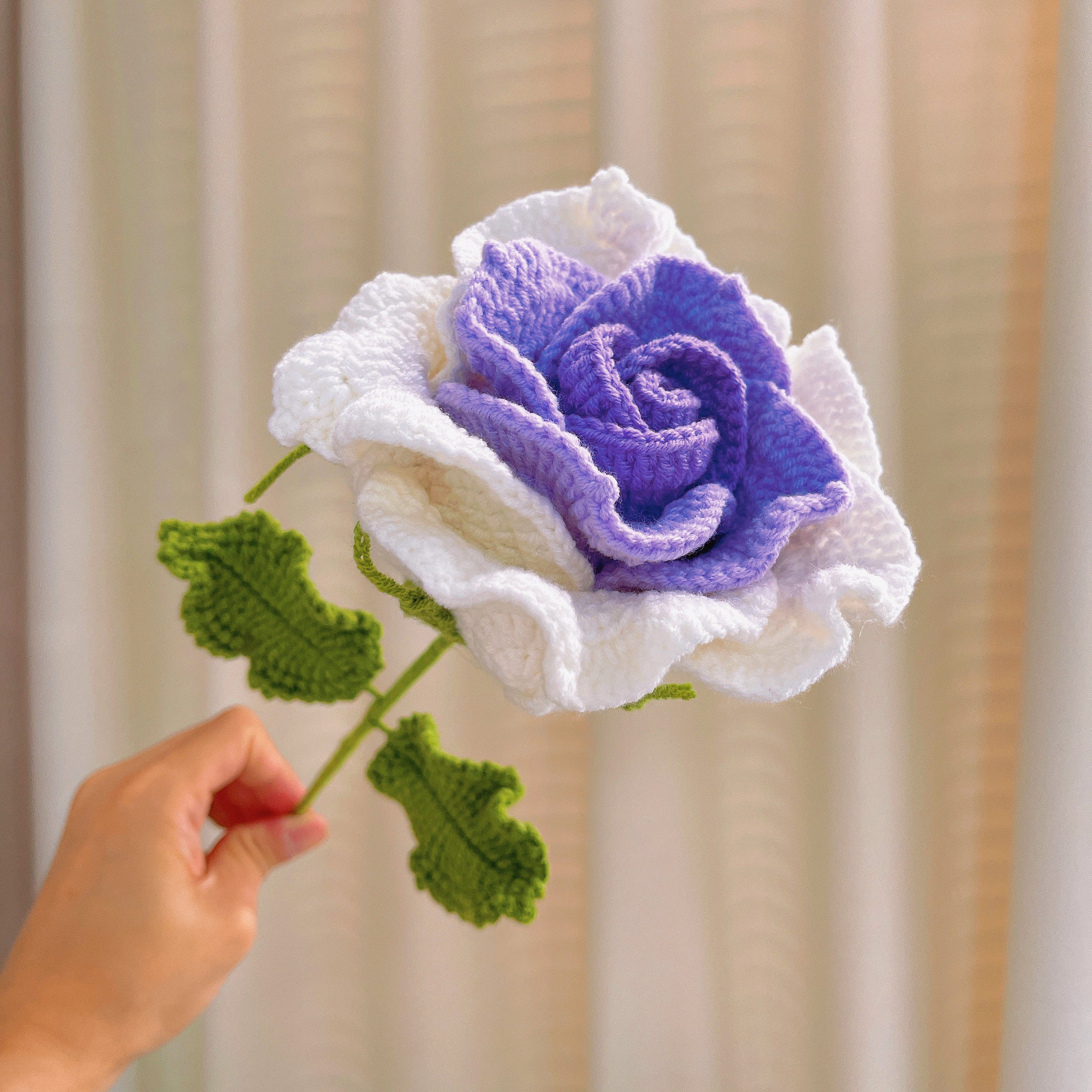 June Birth Month Rose Bouquet - Handcrafted Hooked Single Stem Birthday Flower with Baby's Breath, National Flower Celebration