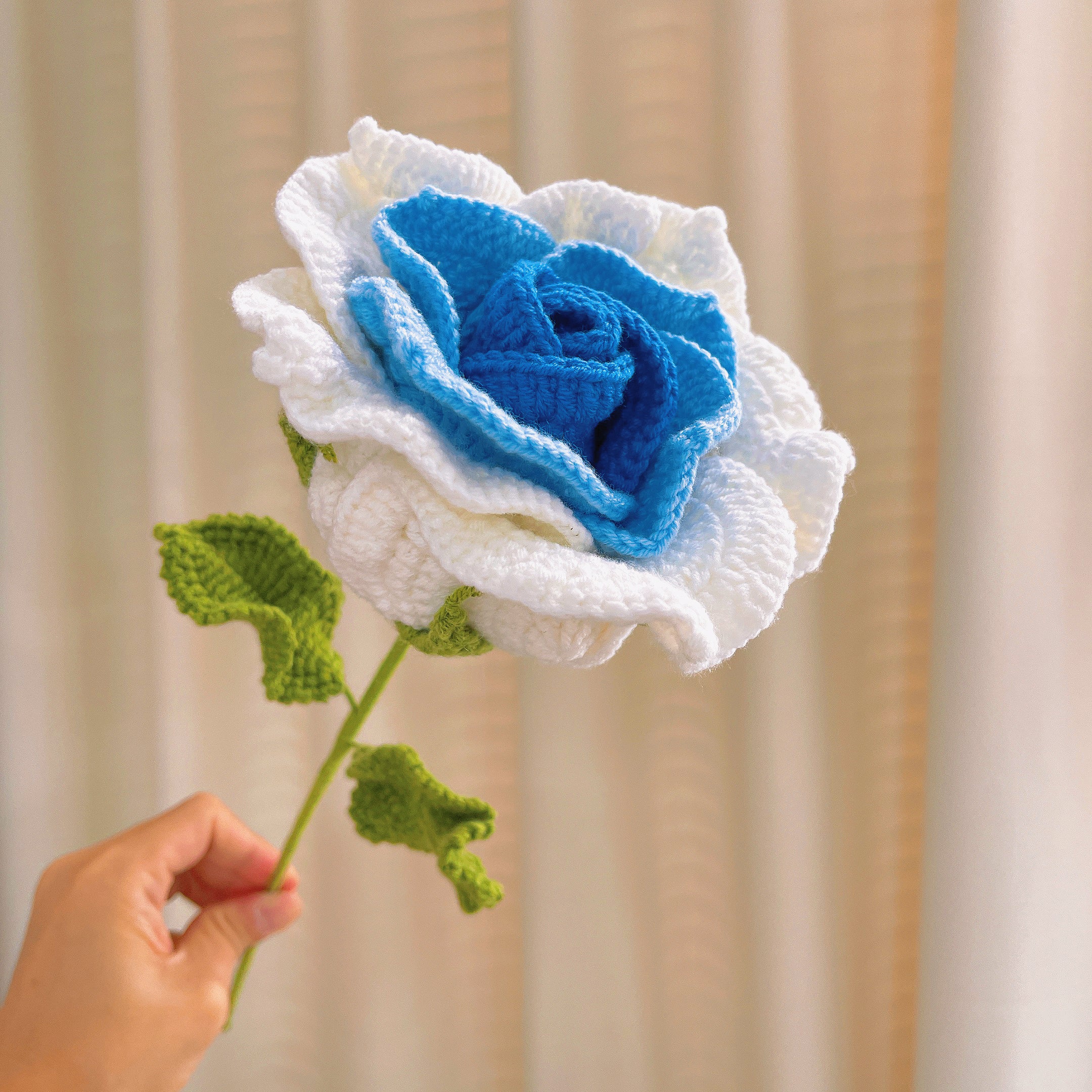 June Birth Month Rose Bouquet - Handcrafted Hooked Single Stem Birthday Flower with Baby's Breath, National Flower Celebration