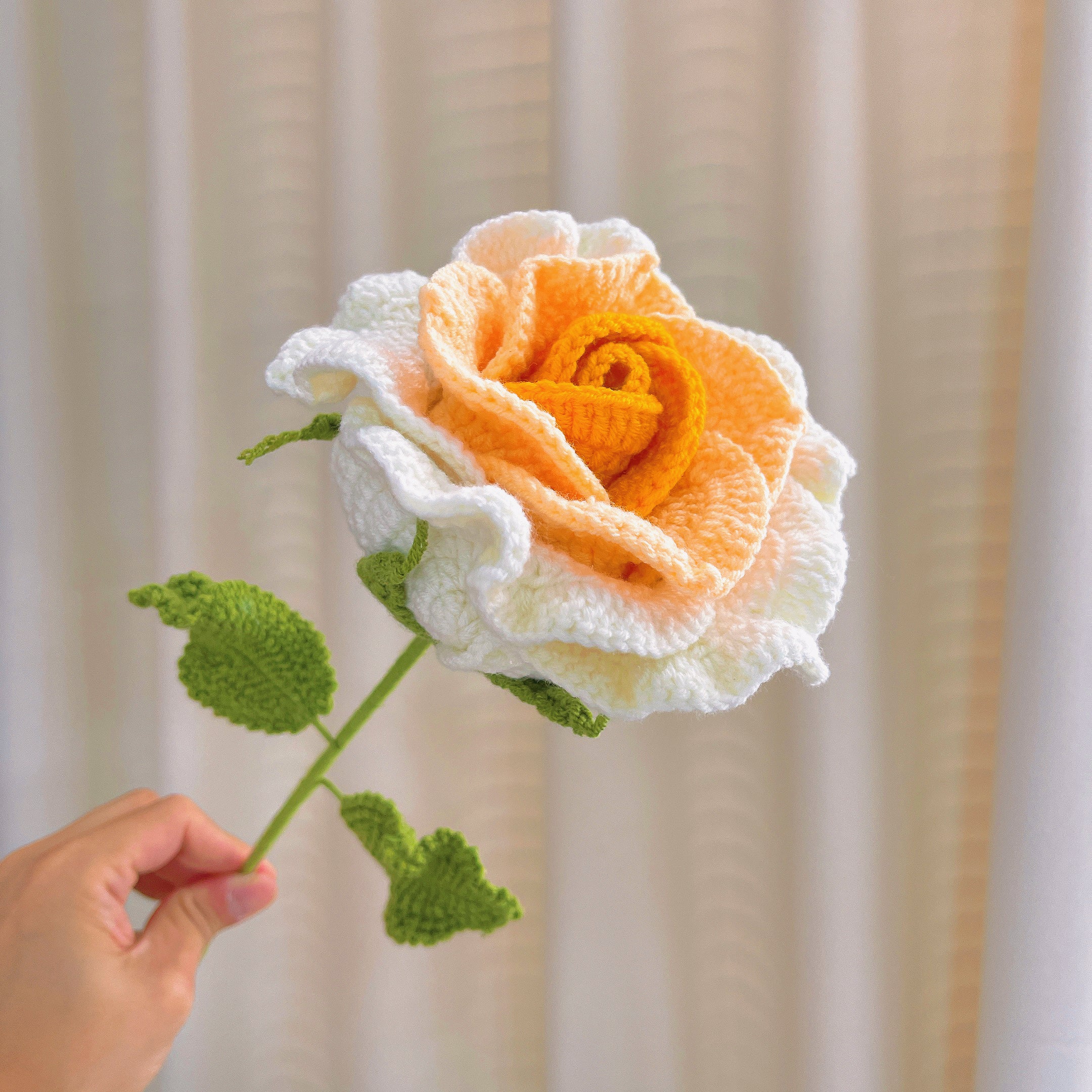 June Birth Month Rose Bouquet - Handcrafted Hooked Single Stem Birthday Flower with Baby's Breath, National Flower Celebration