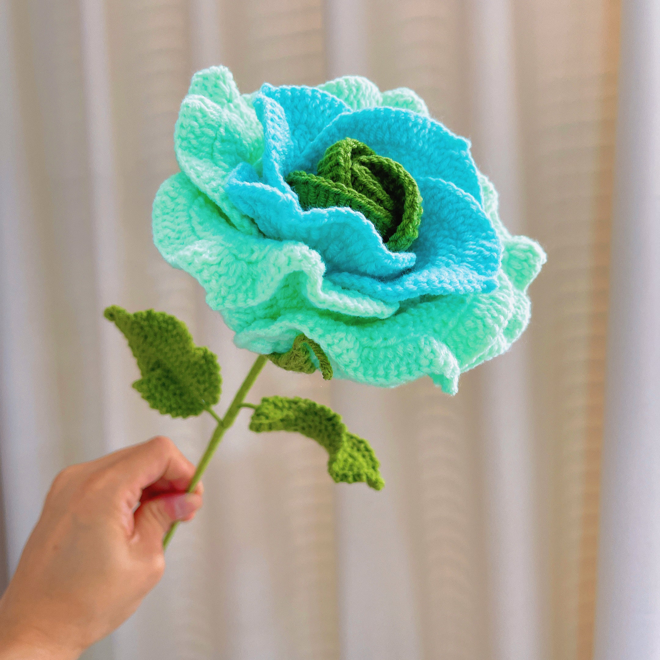 June Birth Month Rose Bouquet - Handcrafted Hooked Single Stem Birthday Flower with Baby's Breath, National Flower Celebration
