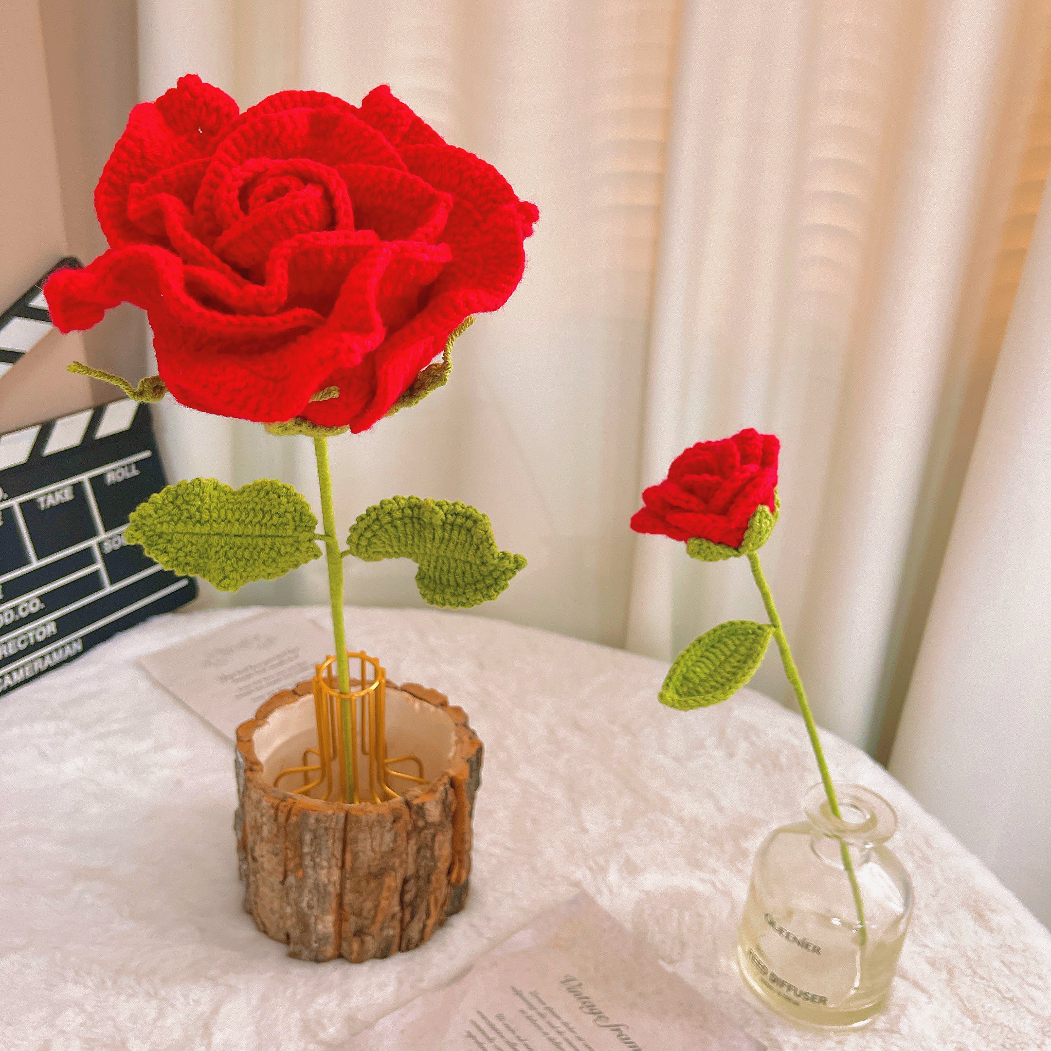 June Birth Month Rose Bouquet - Handcrafted Hooked Single Stem Birthday Flower with Baby's Breath, National Flower Celebration