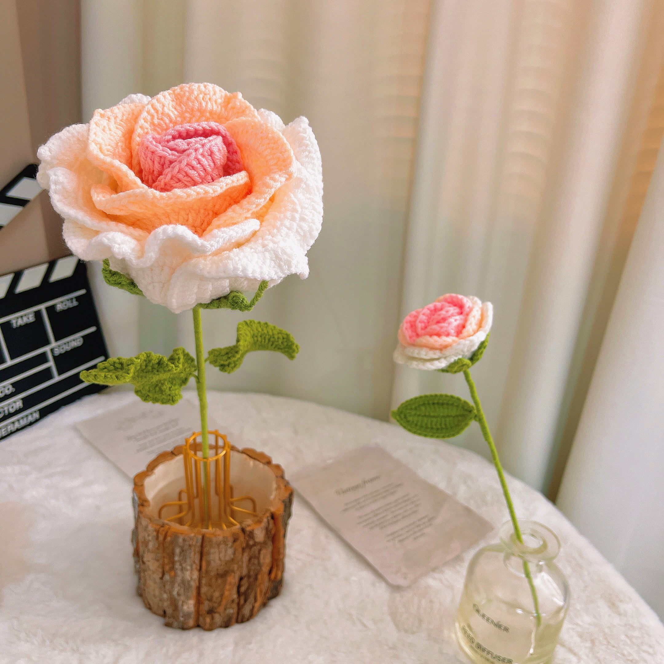 June Birth Month Rose Bouquet - Handcrafted Hooked Single Stem Birthday Flower with Baby's Breath, National Flower Celebration