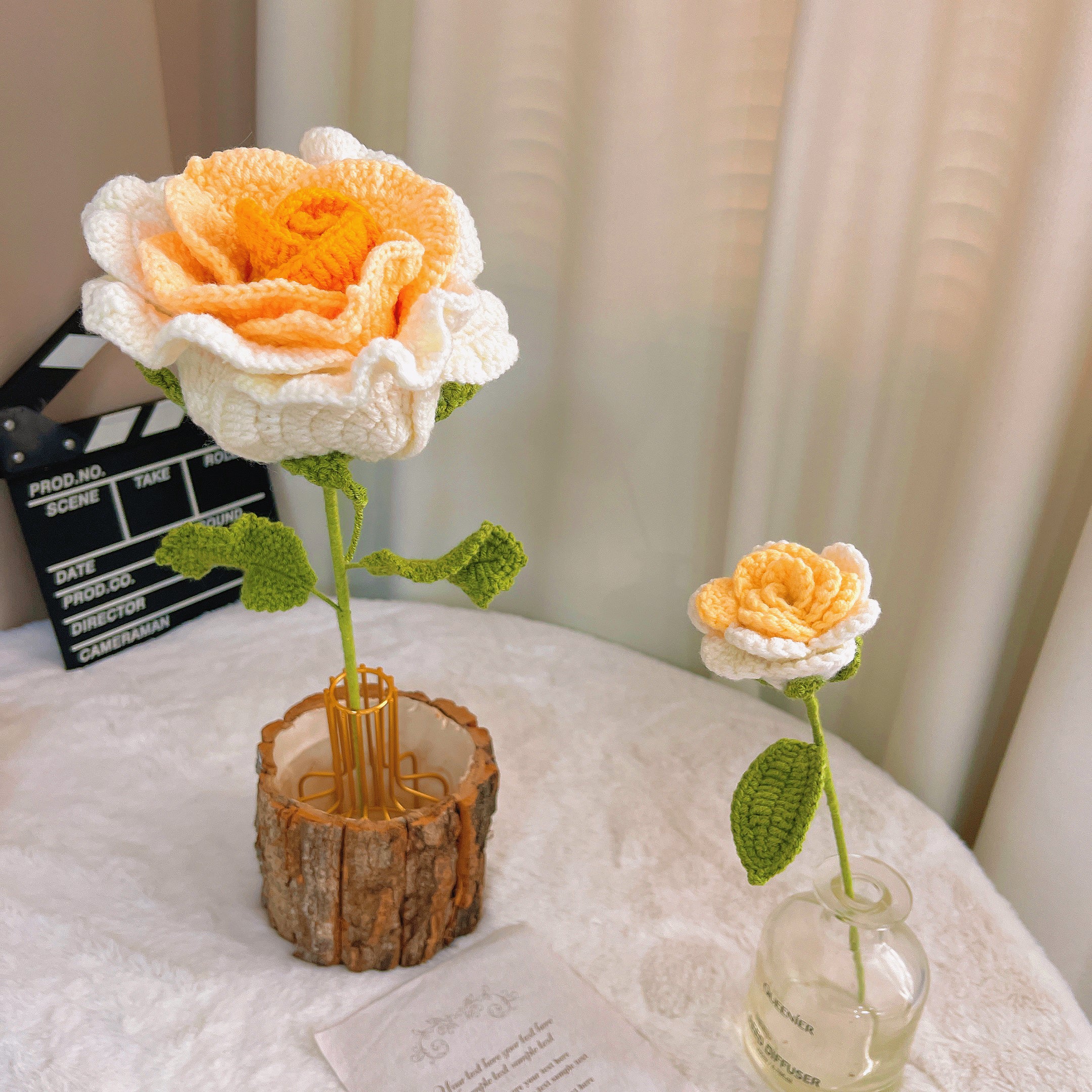 June Birth Month Rose Bouquet - Handcrafted Hooked Single Stem Birthday Flower with Baby's Breath, National Flower Celebration