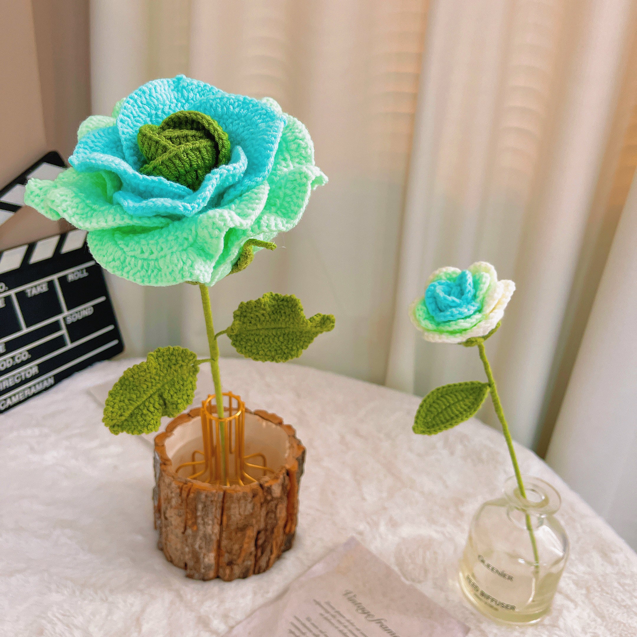 June Birth Month Rose Bouquet - Handcrafted Hooked Single Stem Birthday Flower with Baby's Breath, National Flower Celebration