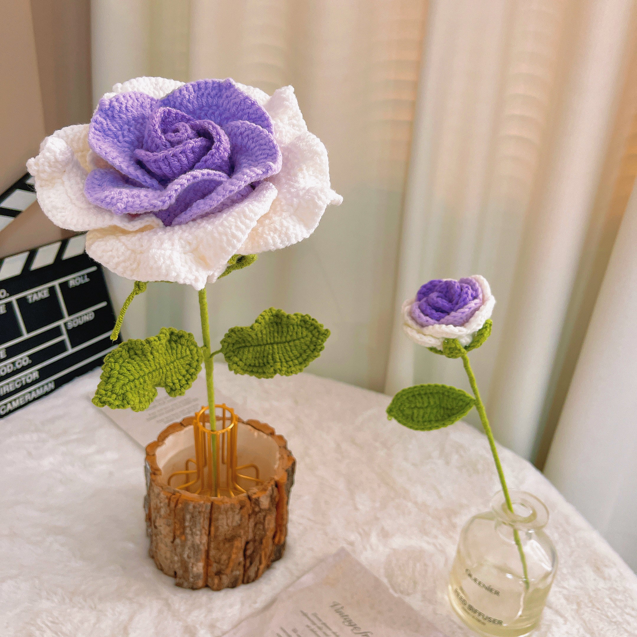 June Birth Month Rose Bouquet - Handcrafted Hooked Single Stem Birthday Flower with Baby's Breath, National Flower Celebration