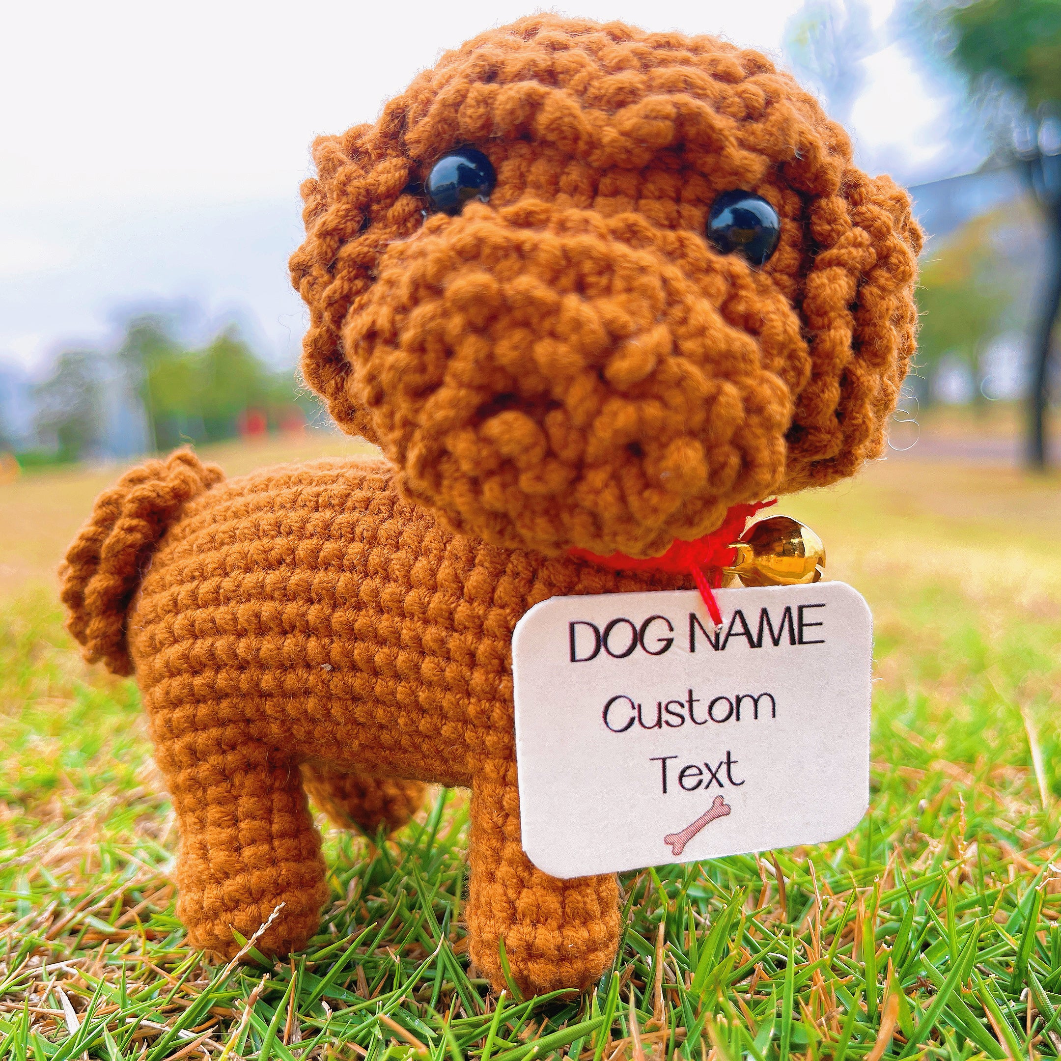 Personalized Crochet Poodle Neck Tag Memorial Ornament - Custom Dog/Pet Name & Image Plaque - Customizable 3D Puppy Figurine for Home Decor, Sympathy Gift, Pet Remembrance