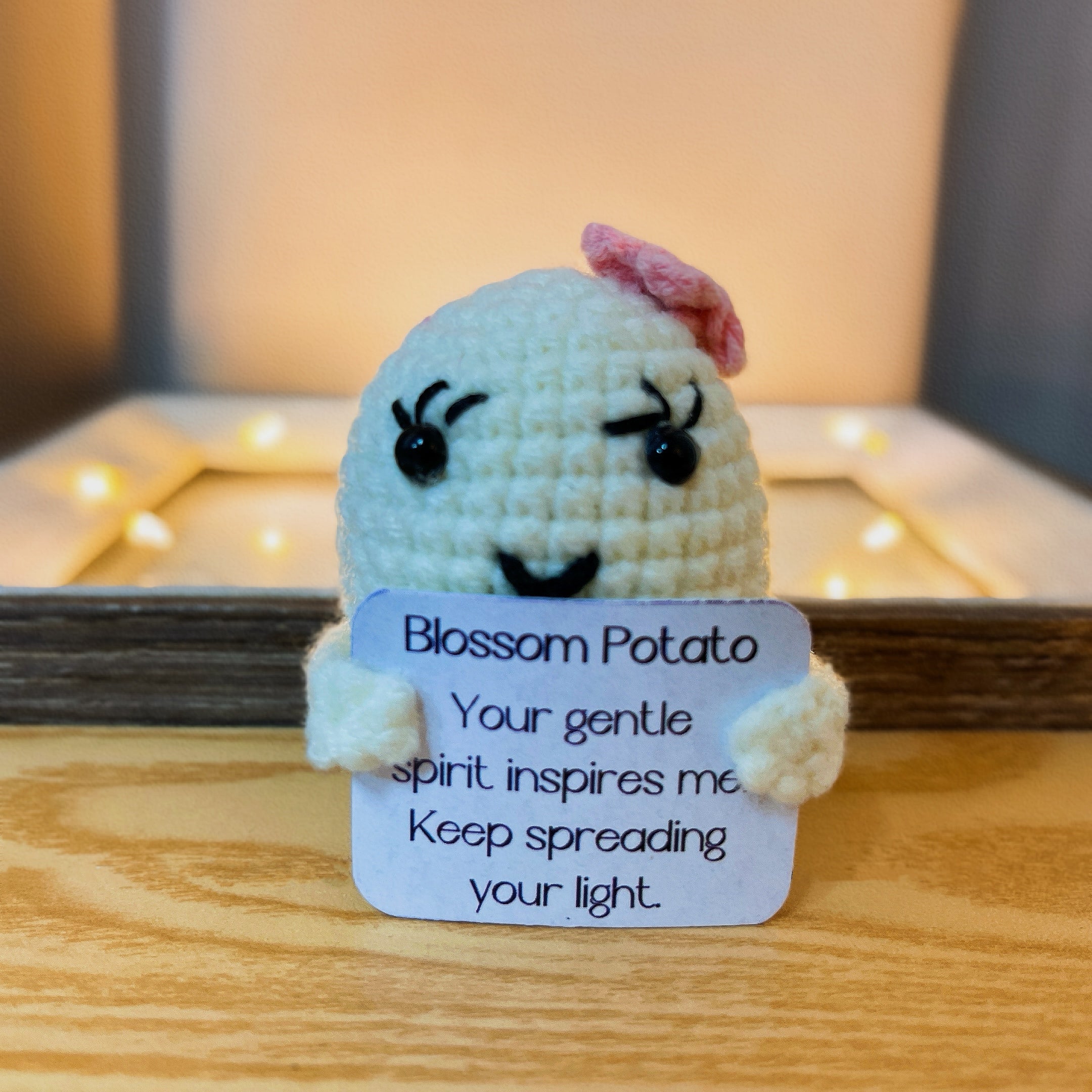 Hand-Crocheted Positive Potato Family Plushies - Emotional Support Bonding Love Parenting Graduation Get Well, Customizable Affirmation Quotes and Color, Team Building Meeting
