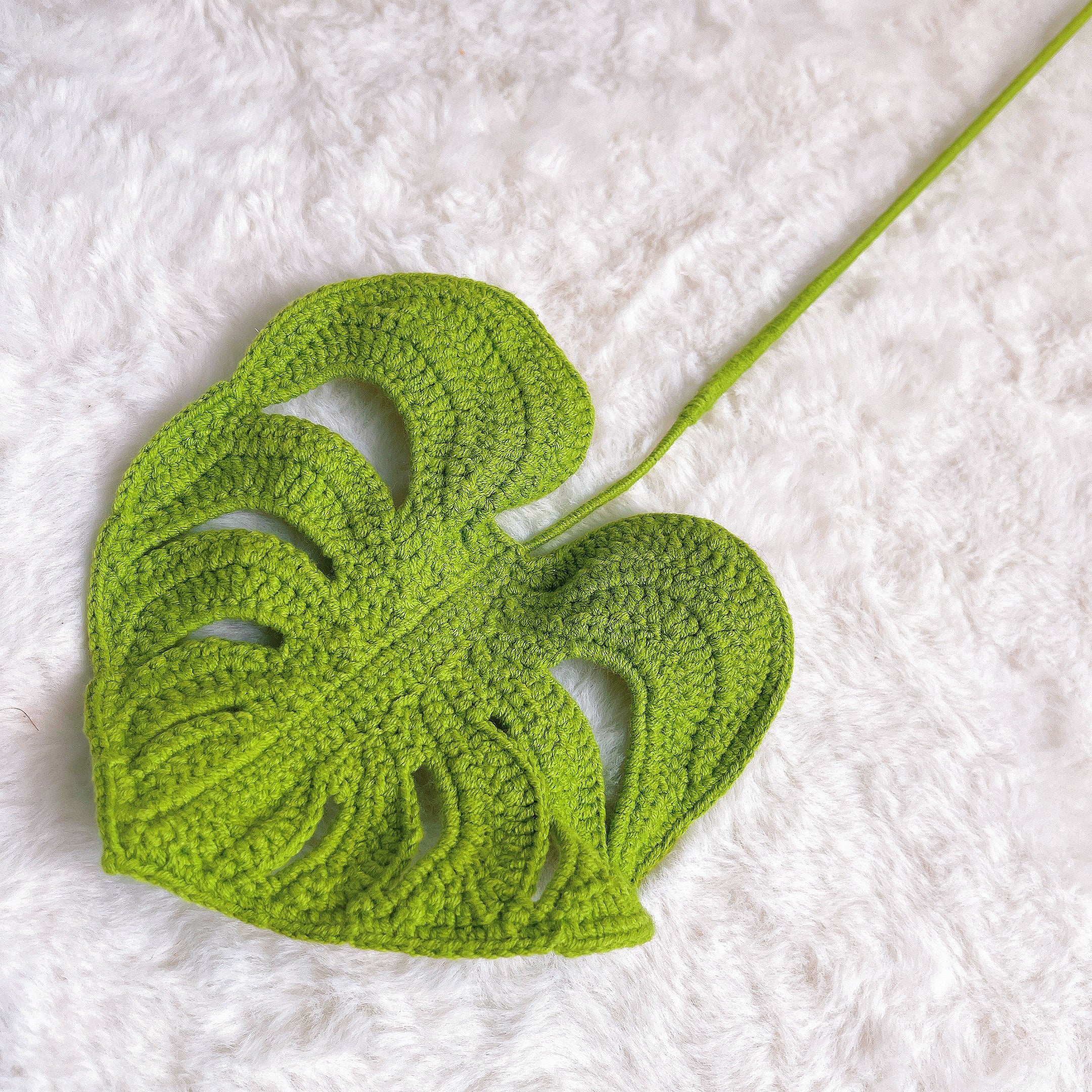 Handcrafted Crochet Monstera deliciosa Crested Bamboo - Verdant Green Sprigs, Lifelike Foliage