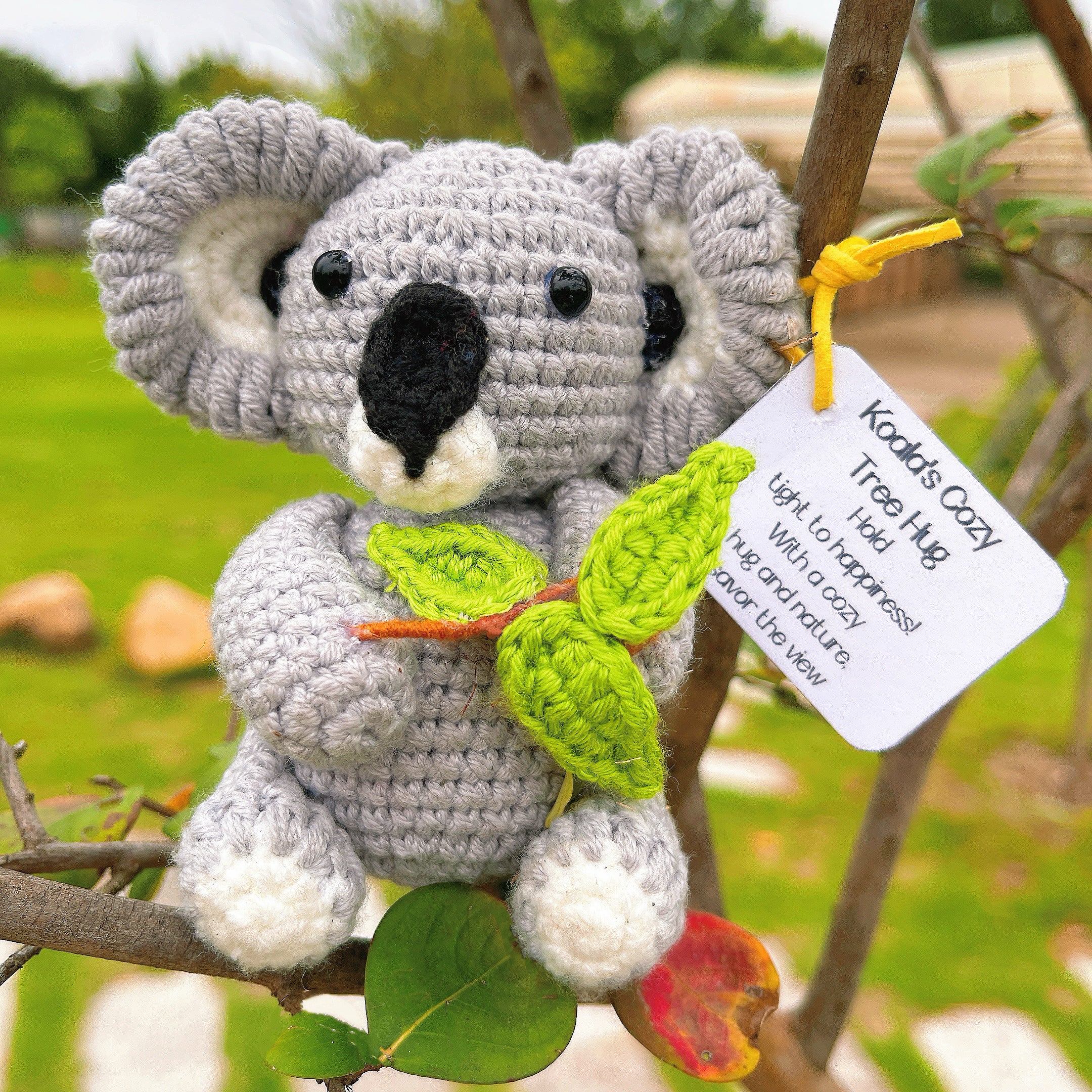 Handcrafted Supportive Koala Crochet Tree Hug Plushie With Customizable Inspirational Card - Nature Lovers, Birthdays, Baby Showers Gift