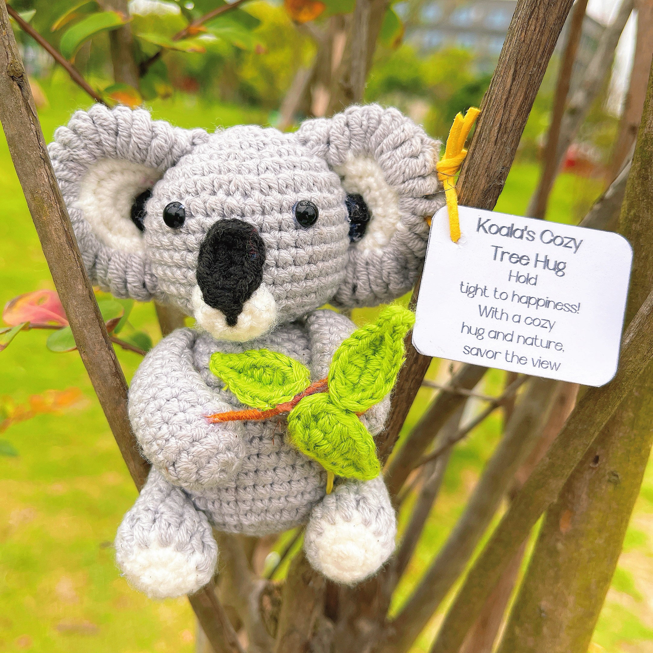 Handcrafted Supportive Koala Crochet Tree Hug Plushie With Customizable Inspirational Card - Nature Lovers, Birthdays, Baby Showers Gift