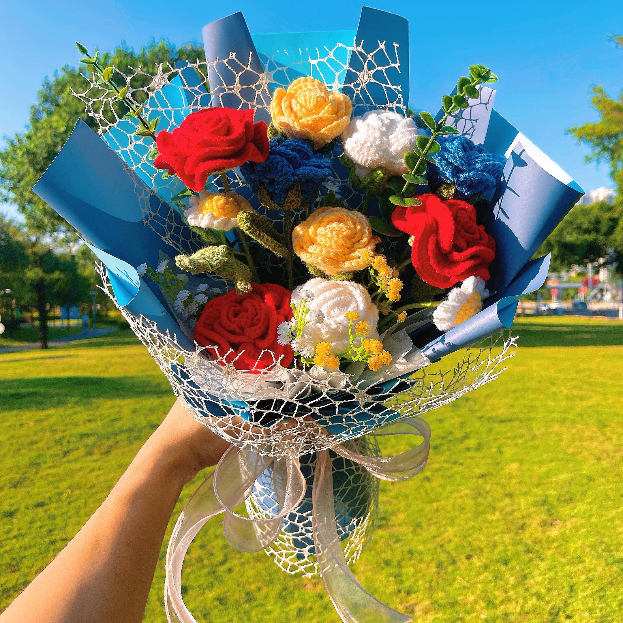Enchanting Crochet Floral Bouquet Inspired by Timeless Beauty and Princess Tales for Weddings, Anniversaries, Valentine's Day, Confession,  Apology, Home Decor - Allergen-Free, Lasting Eternal Arrangement