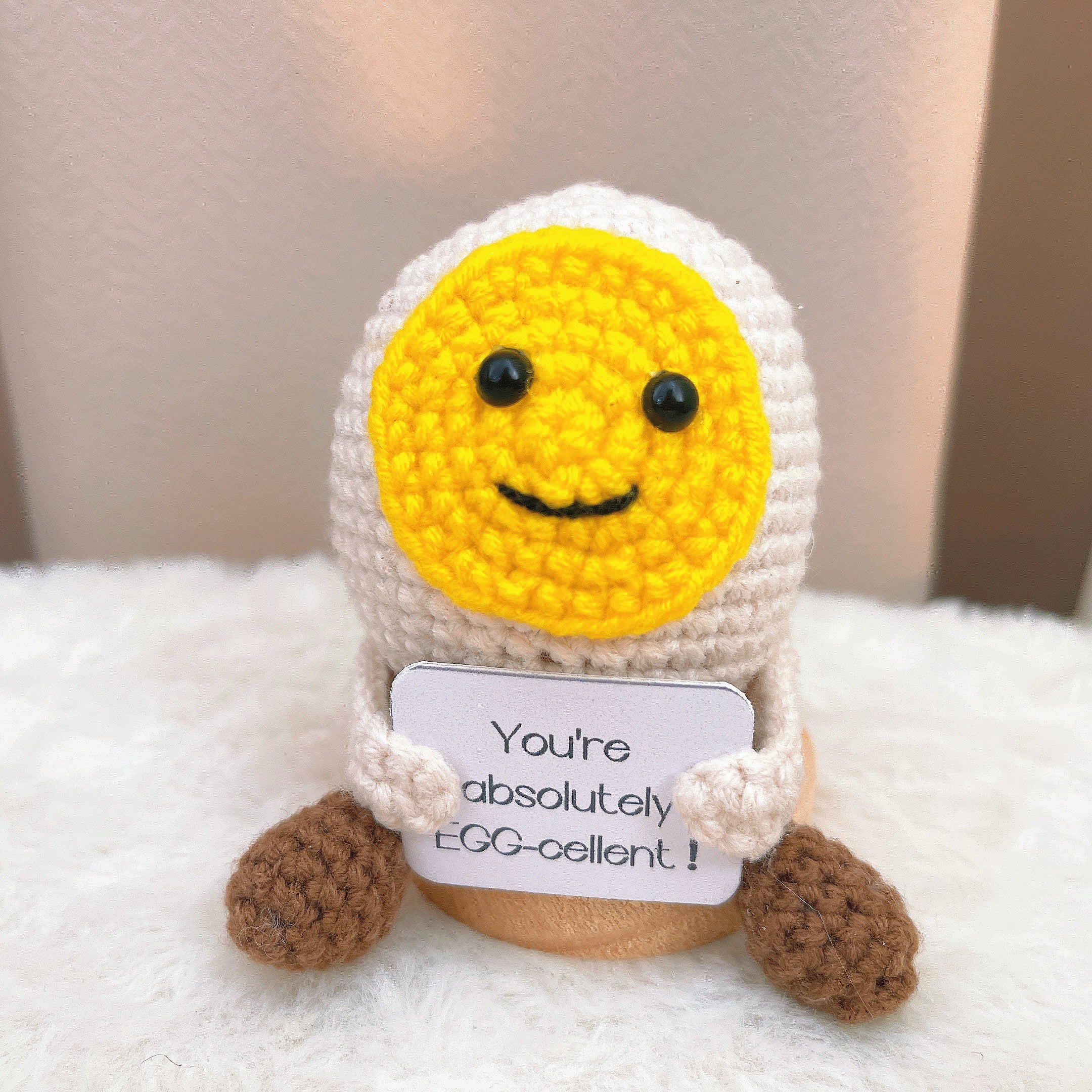 Custom Text Positive Crochet Egg - Handmade Boiled Egg with "You're Absolutely EGG-cellent!" Card, Easter, Birthdays, Inspiring Uplifting
