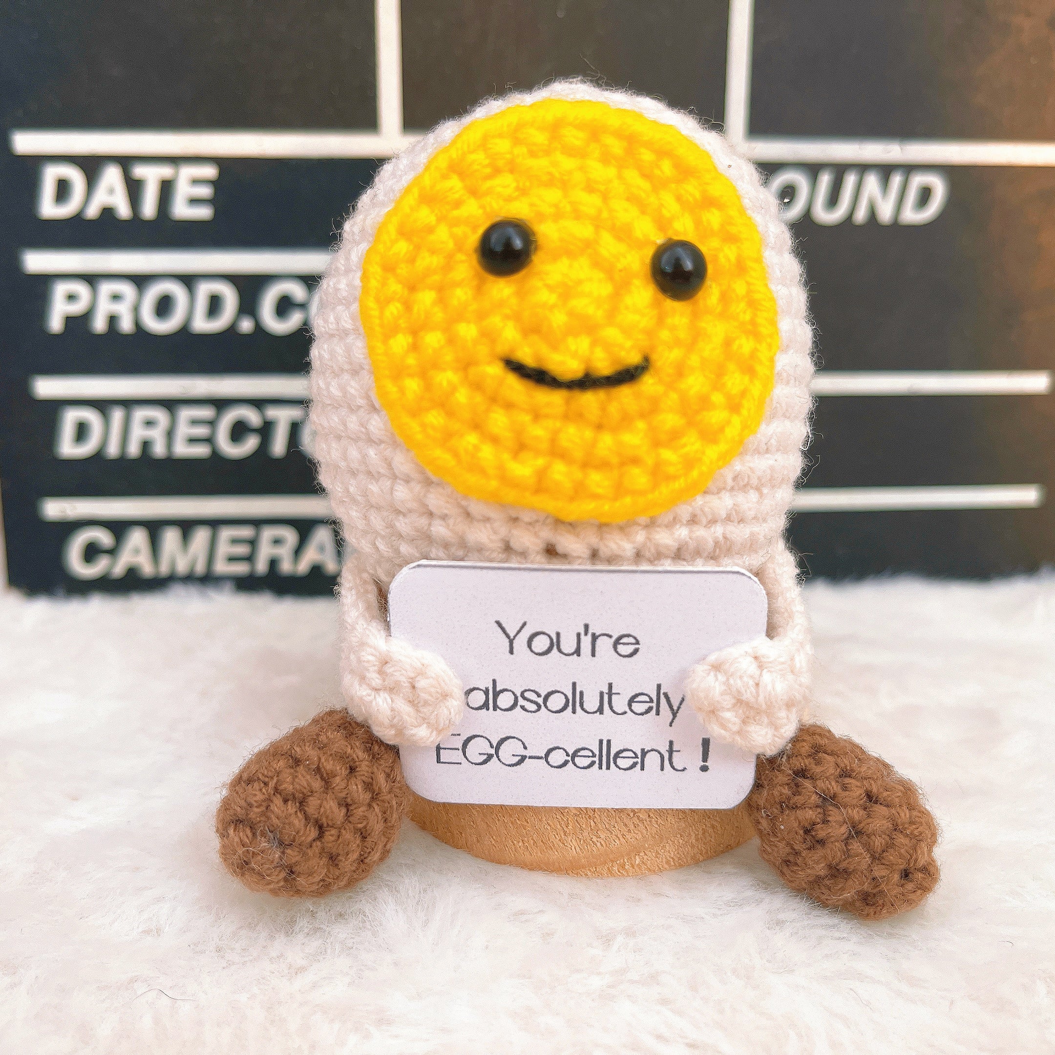 Custom Text Positive Crochet Egg - Handmade Boiled Egg with "You're Absolutely EGG-cellent!" Card, Easter, Birthdays, Inspiring Uplifting