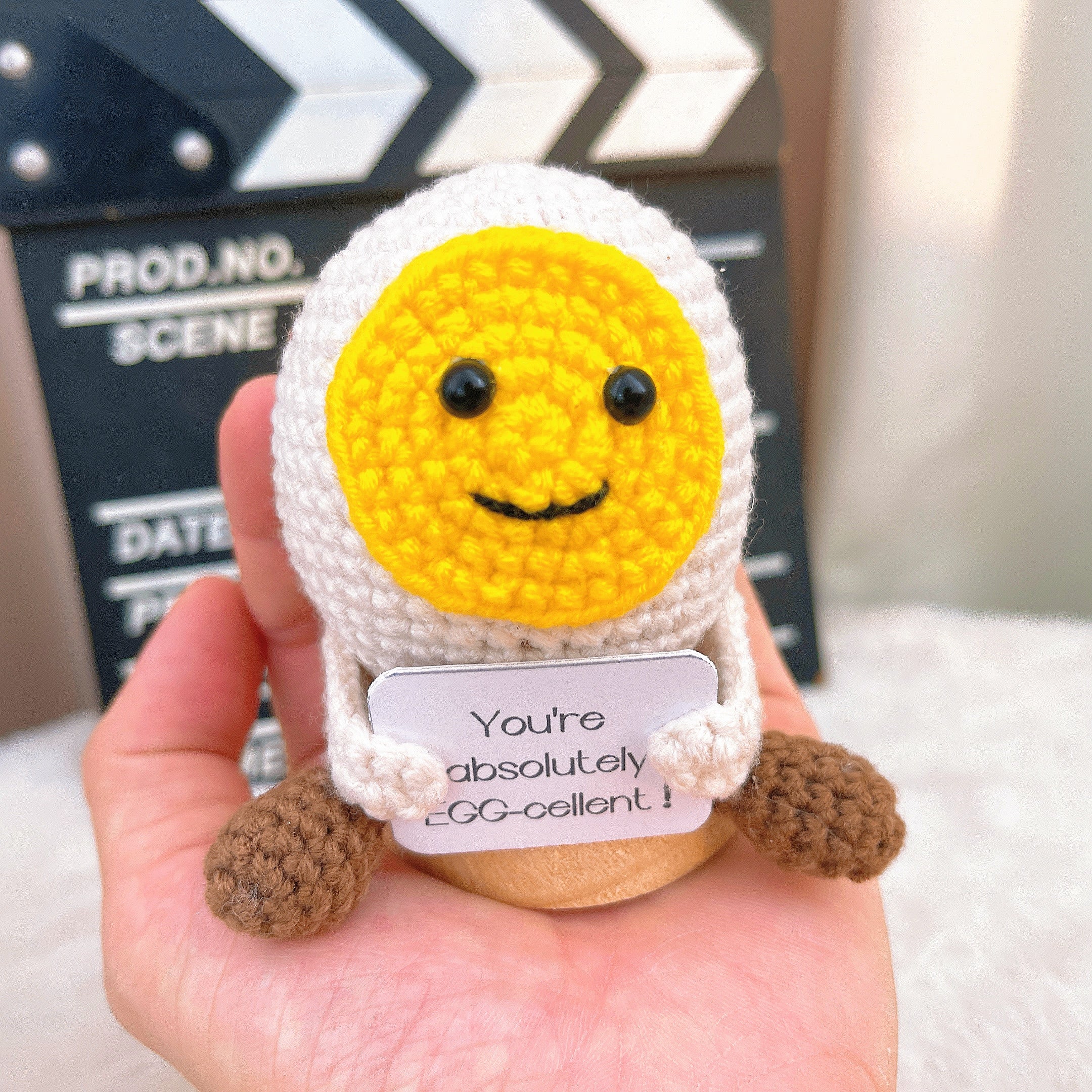 Custom Text Positive Crochet Egg - Handmade Boiled Egg with "You're Absolutely EGG-cellent!" Card, Easter, Birthdays, Inspiring Uplifting