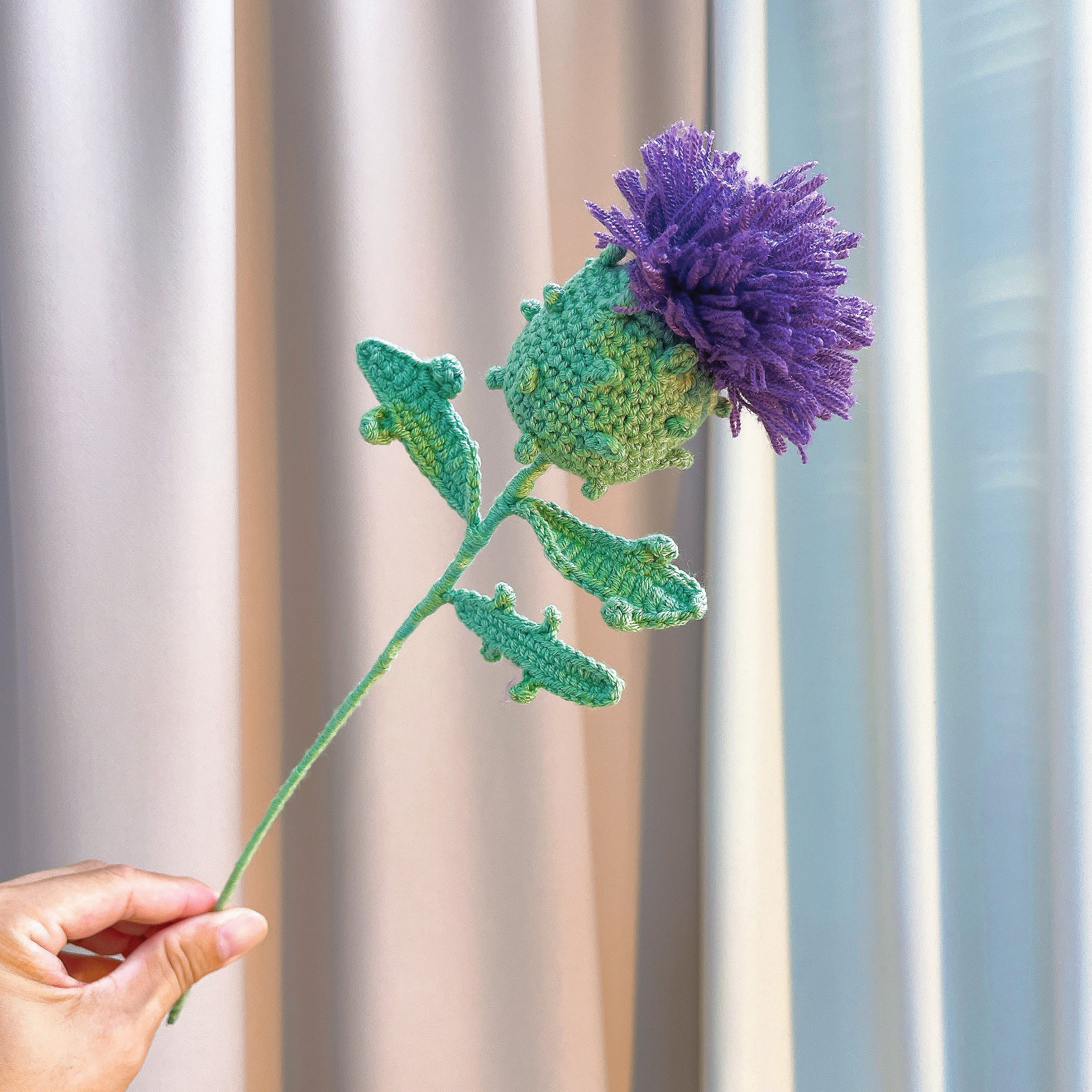 Handmade Crochet Scottish Thistle Bouquet - Hypoallergenic Artificial Floral Arrangement for Weddings, Anniversary, Birthday Gift for Her