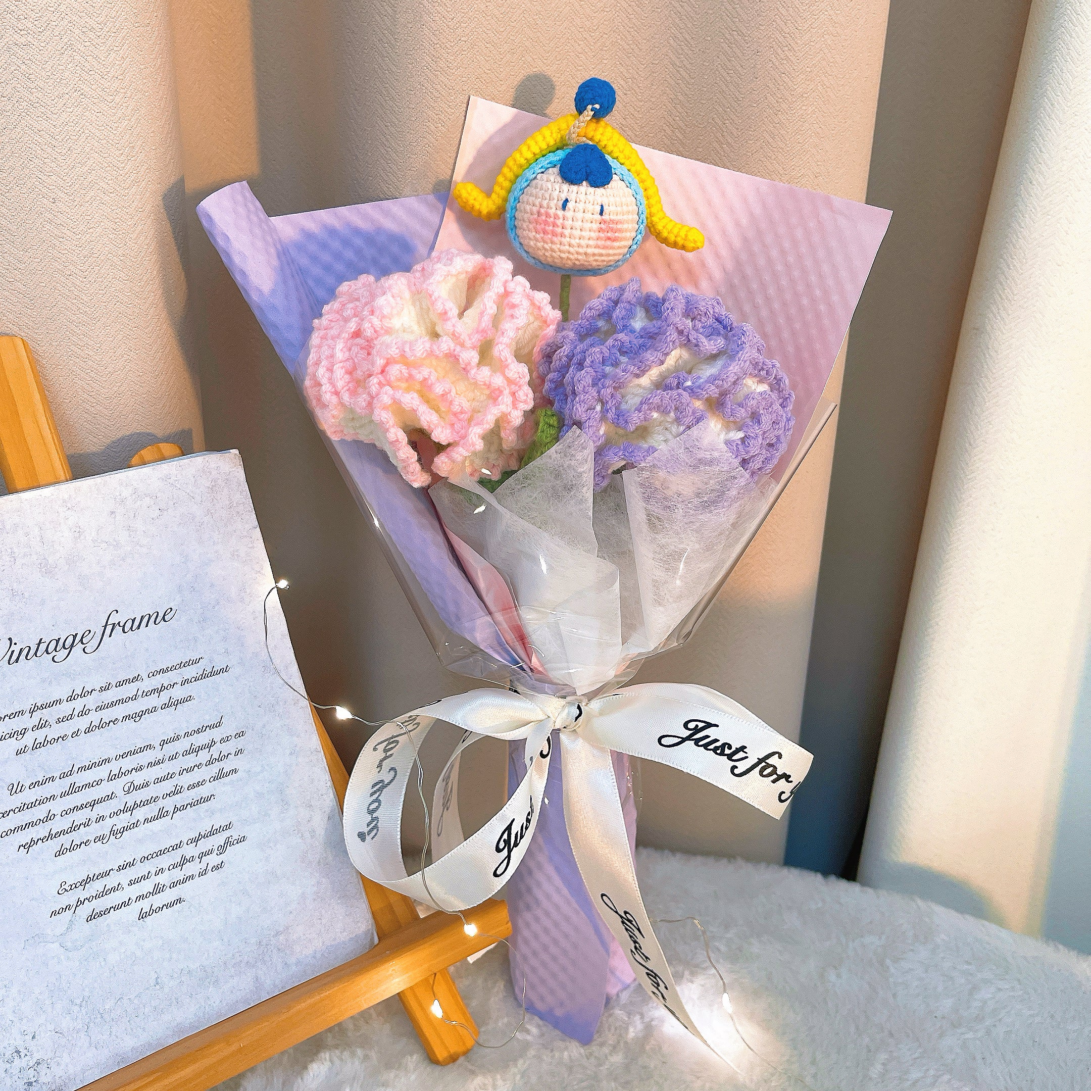 Crochet Sagittarius Zodiac Bouquet - Handmade Carnations with Plush Archer Doll - Hypoallergenic Floral Gift for Birthdays, Christmas